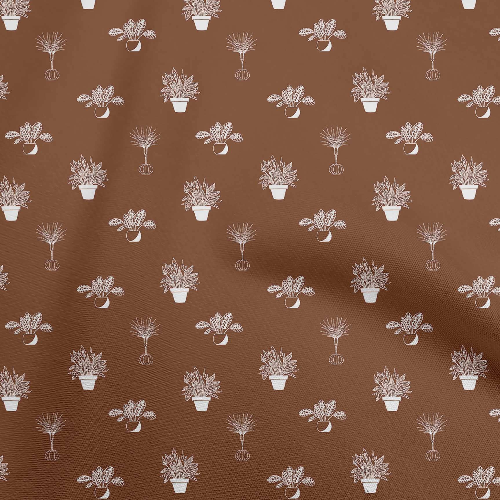 oneOone Cotton Jersey Brown Fabric for Plants in Vase - 58 Inch Wide Printed DIY Sewing Material by The Yard | Perfect for Clothing, Home Decor & Craft Projects
