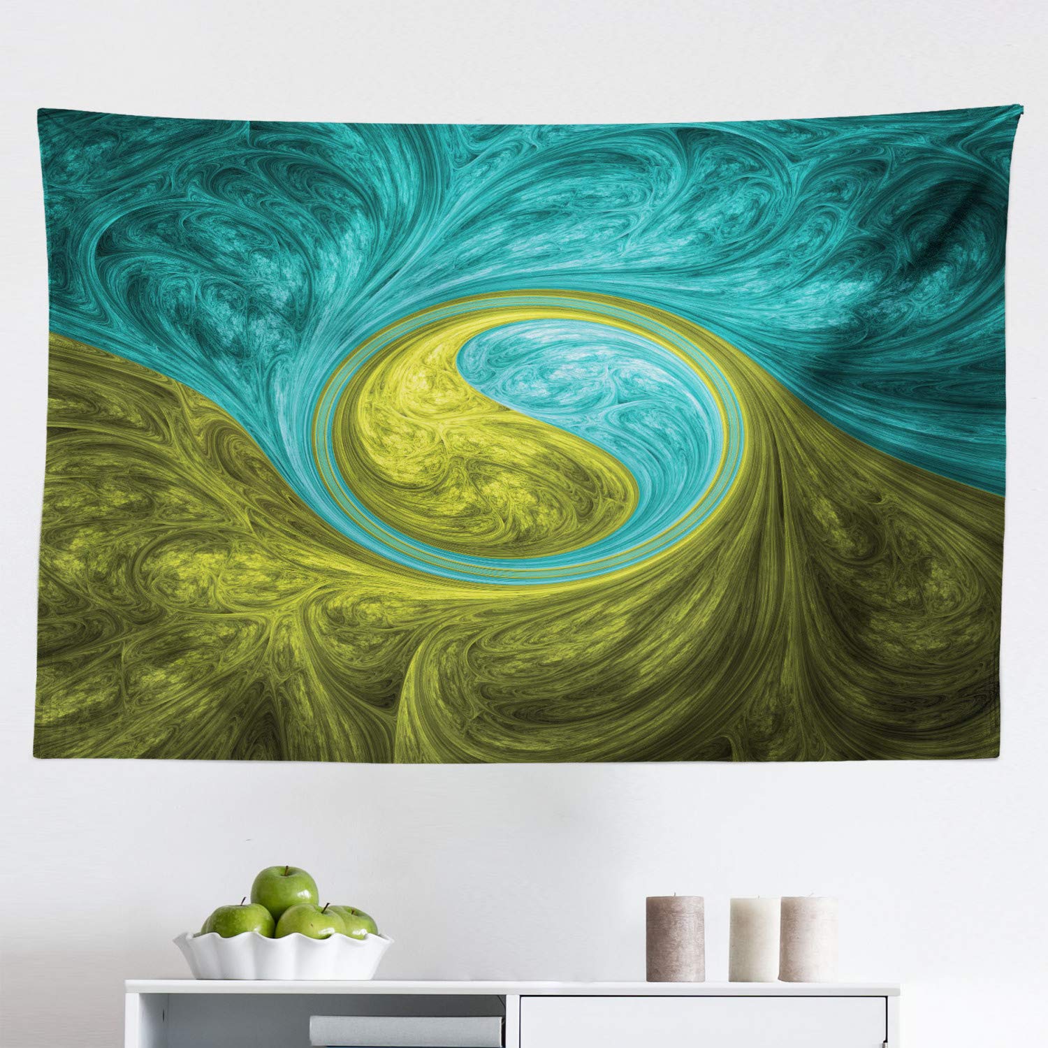 Ambesonne Eastern Spiral Psychedelic Tapestry Wall Hanging - Sunny Side Motif Boho Decor for Bedroom, Living Room, Dorm - 45