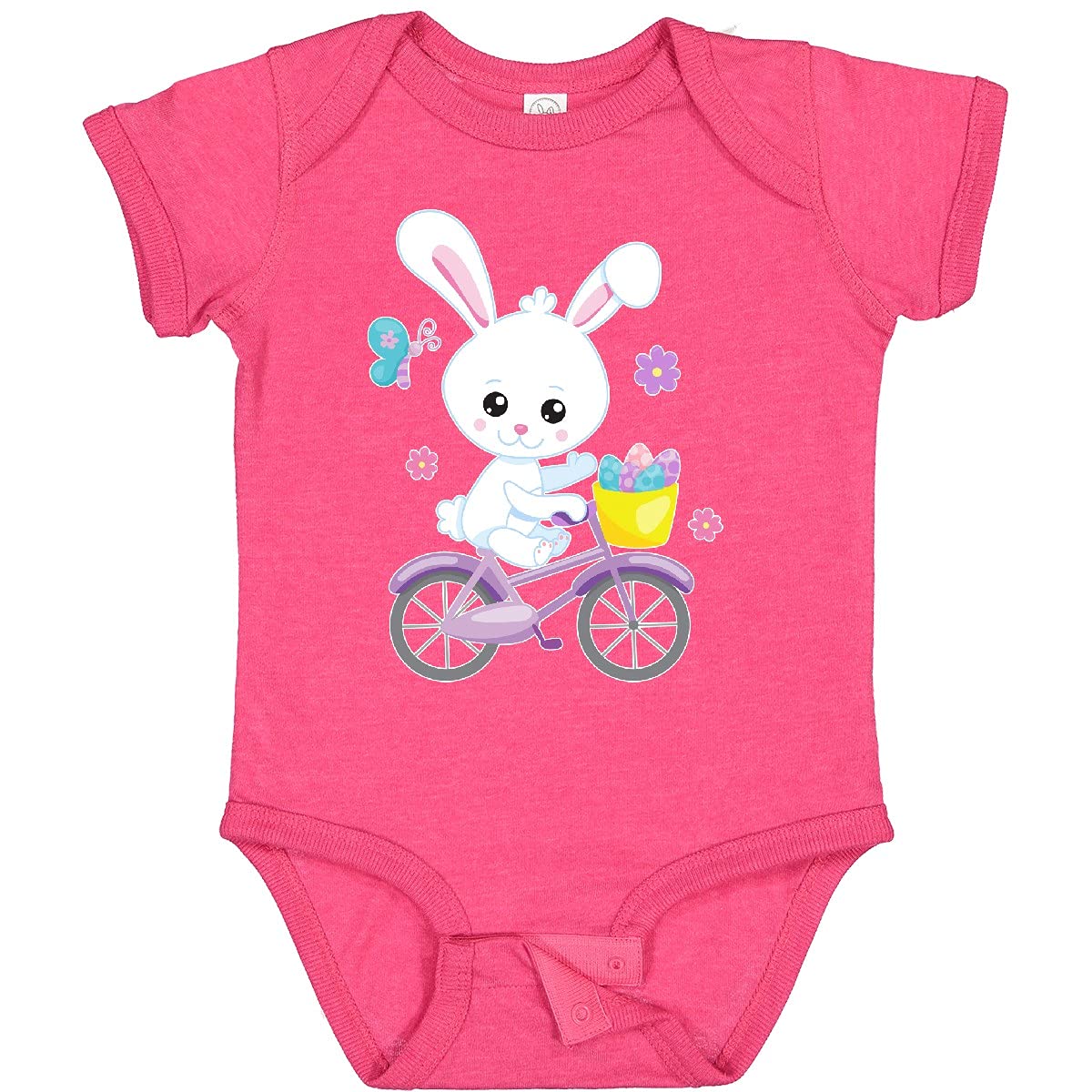 Inktastic Happy Easter Bunny on Bicycle with Pastel Flowers Baby Bodysuit - Cute Easter Outfit for Infants & Toddlers - Perfect for Easter Photos, Family Gatherings & Spring Celebrations