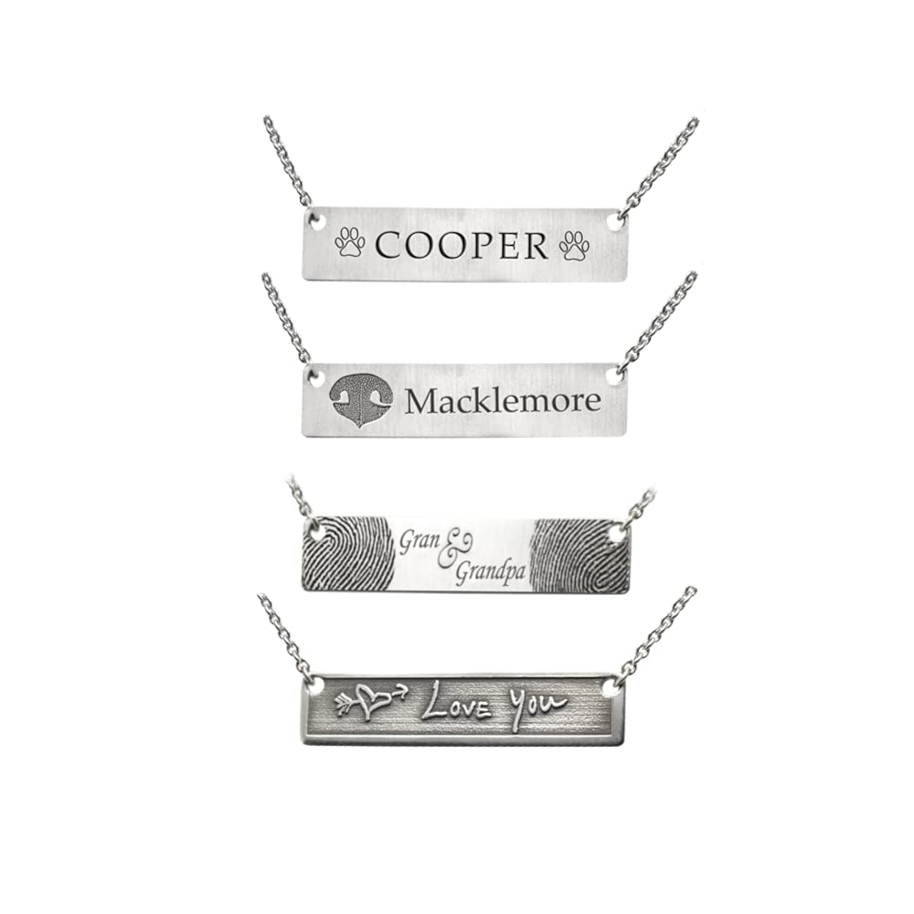 Personalized Memorial Photo Pendant Necklace - Engravable Horizontal Flat Bar Charm for Loved Ones | Perfect for Remembrance Gifts, Ashes Keepsakes & Memorial Jewelry