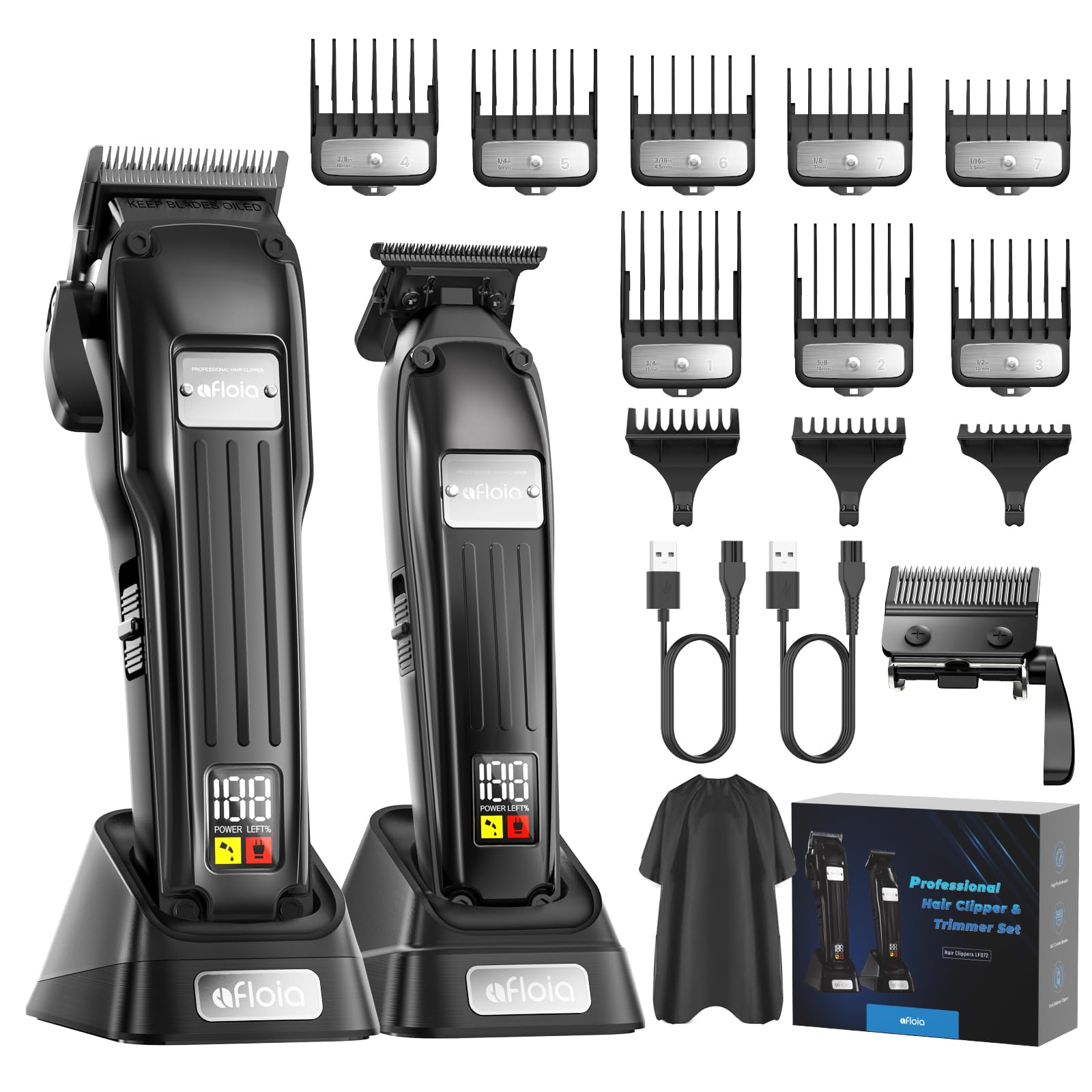 Premium Hair Clippers for Men - Afloia Professional Hair Cutting & Trimming Kit with Brushless Motor, DLC Coated Blades & Charging Stand - Perfect for Home Barbering, DIY Haircuts & Gifts for Husband, Dad