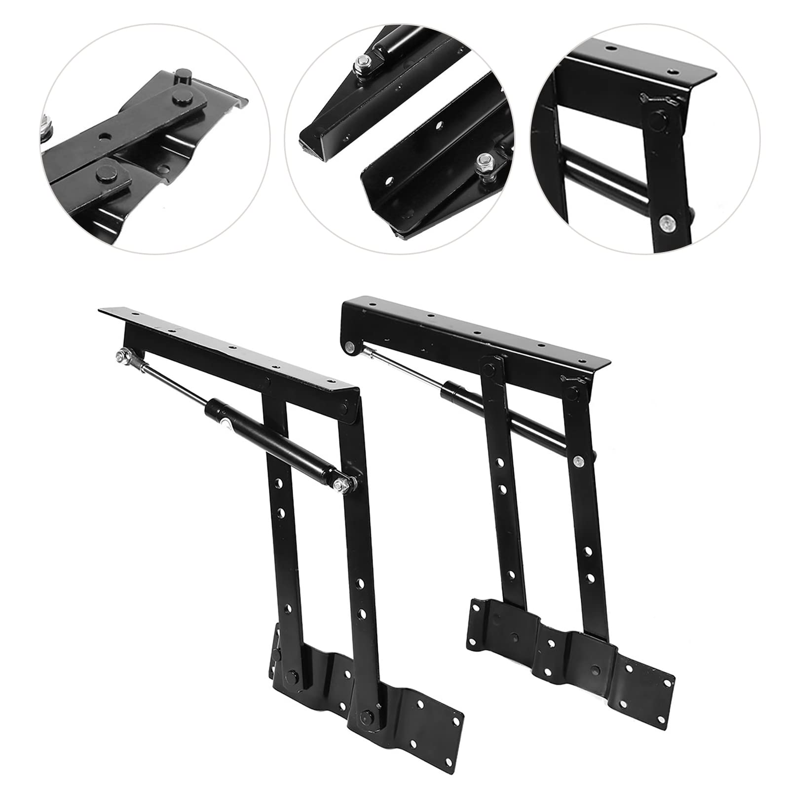 1 Pair Gas Hydraulic Folding Table Mechanism - Adjustable Lift Top Coffee Table Hardware, Standing Desk Frame Hinge Bracket for Home Office & Living Room Furniture
