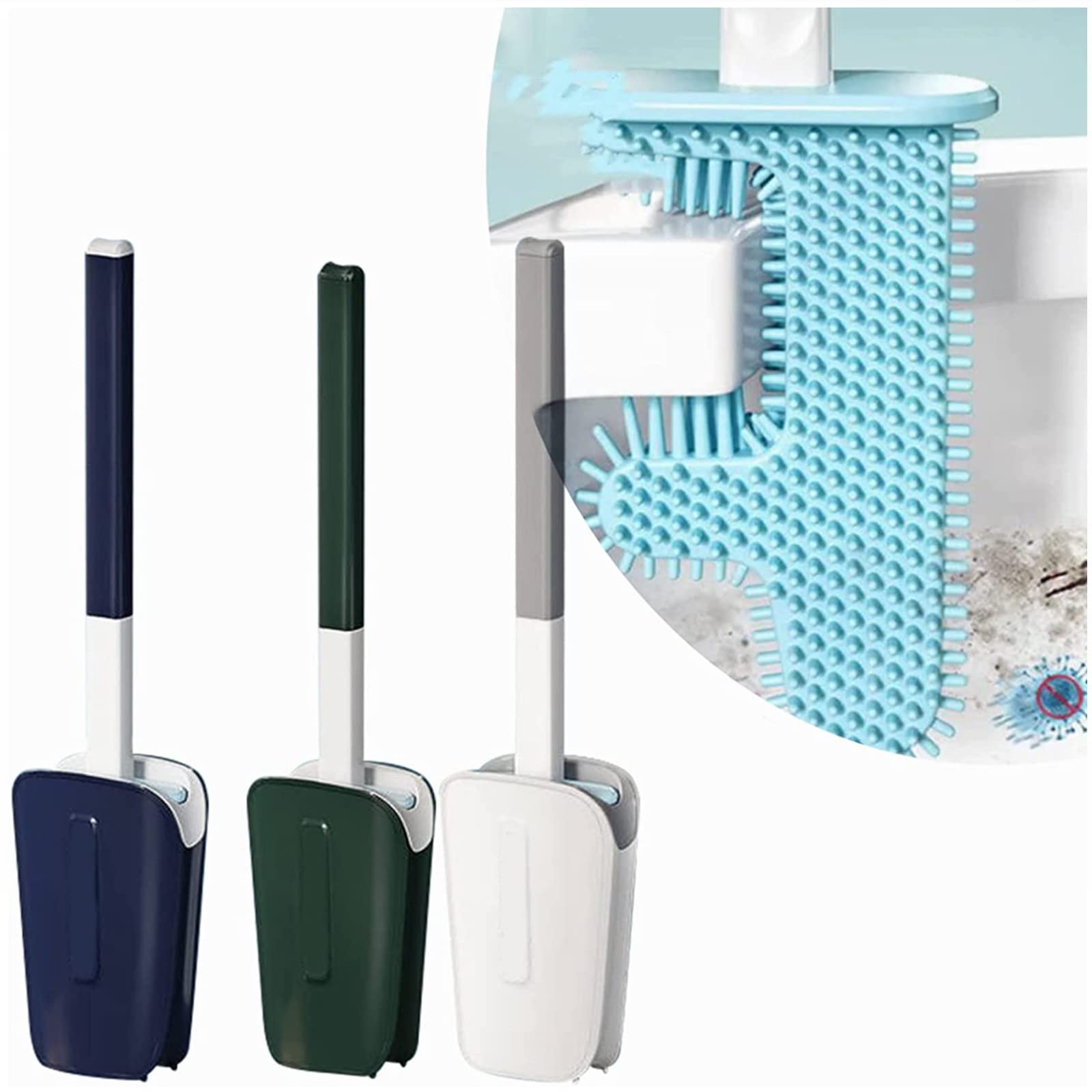 2022 New No Dead Corner Cactus Toilet Brush - Long Handle Silicone Toilet Brush with Holder, Wall Mounted for Easy Storage, Hygienic Bathroom Cleaning Tool for Home, Kitchen, RV, and Office Use