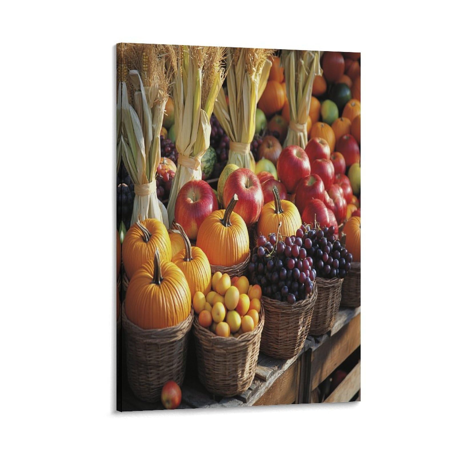 HighonHi Thanksgiving Cornucopia Canvas Wall Art - 24x36 Inch Autumn Harvest Print, Ready to Hang Kitchen & Bedroom Decor - Perfect for Fall Home Decoration & Holiday Gift Giving