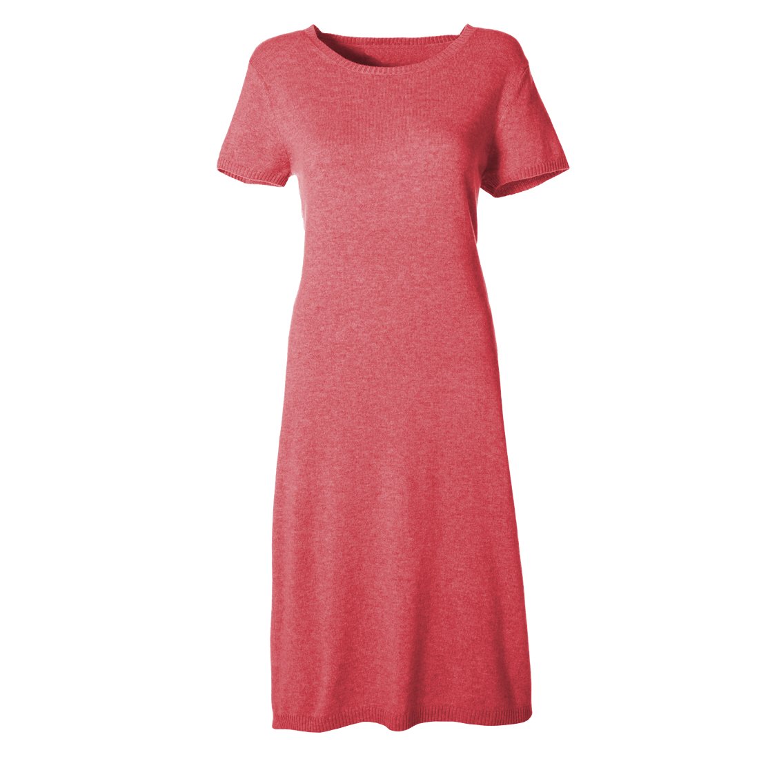 Parisbonbon Women's 100% Cashmere Crew Neck Sweater Dress in Coral Pink - Size Large | Soft Winter Pullover for Office, Date Night & Holiday Outfits