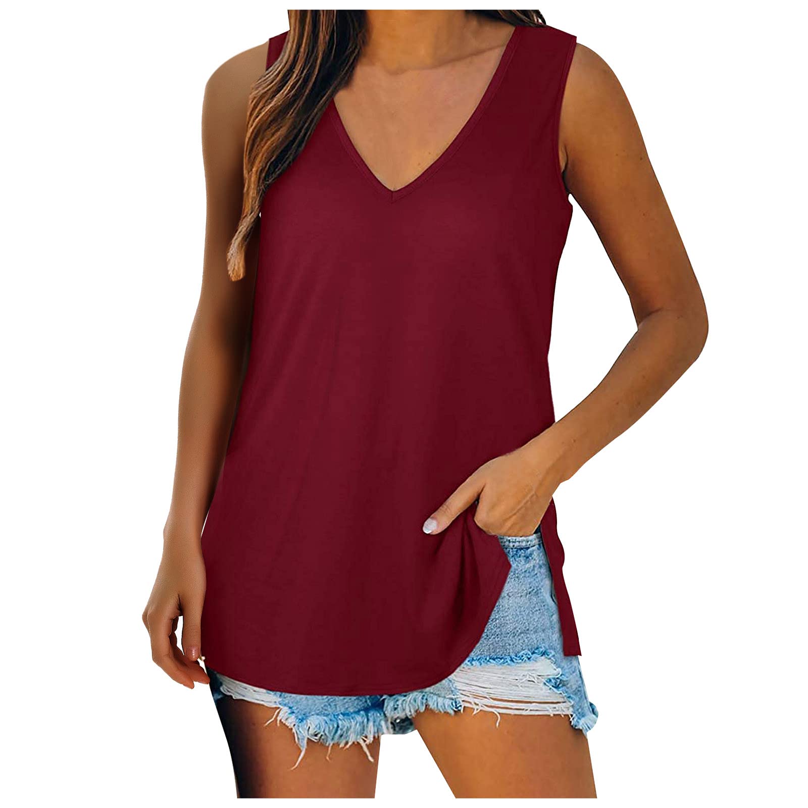 Women's V-Neck Tank Tops - Basic Solid Color Flowy Sleeveless Shirts for Casual Summer Wear | Perfect for Beach, Gym, Yoga & Everyday Outfits