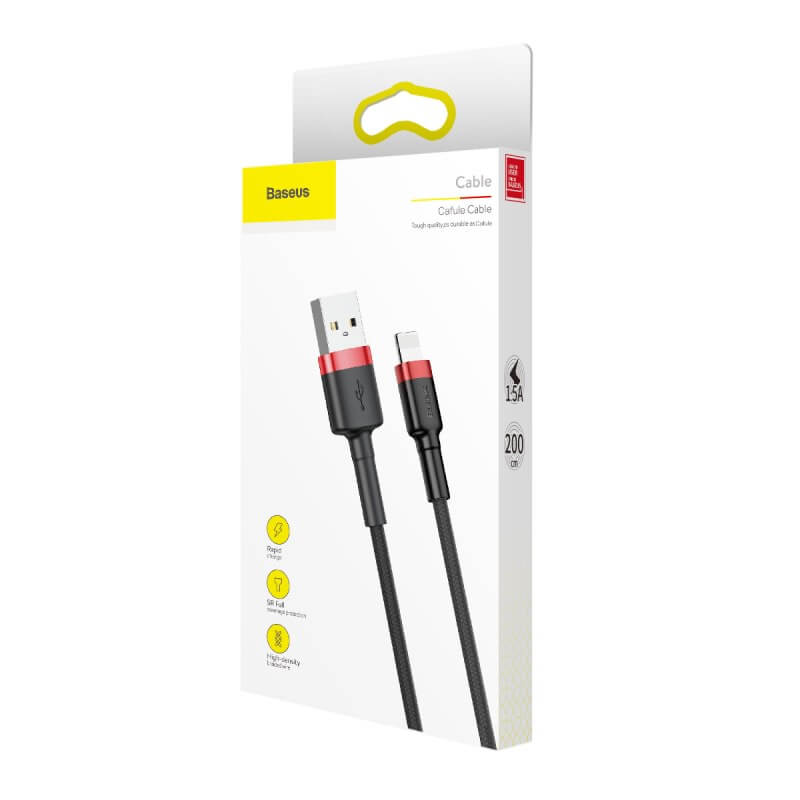 Baseus 2M USB to Lightning Cable Fast Charging (1.5A) - Durable iPhone Charger Cord for iPhone 14/13/12/11/X/8/7 | Perfect for Home, Office & Travel Charging