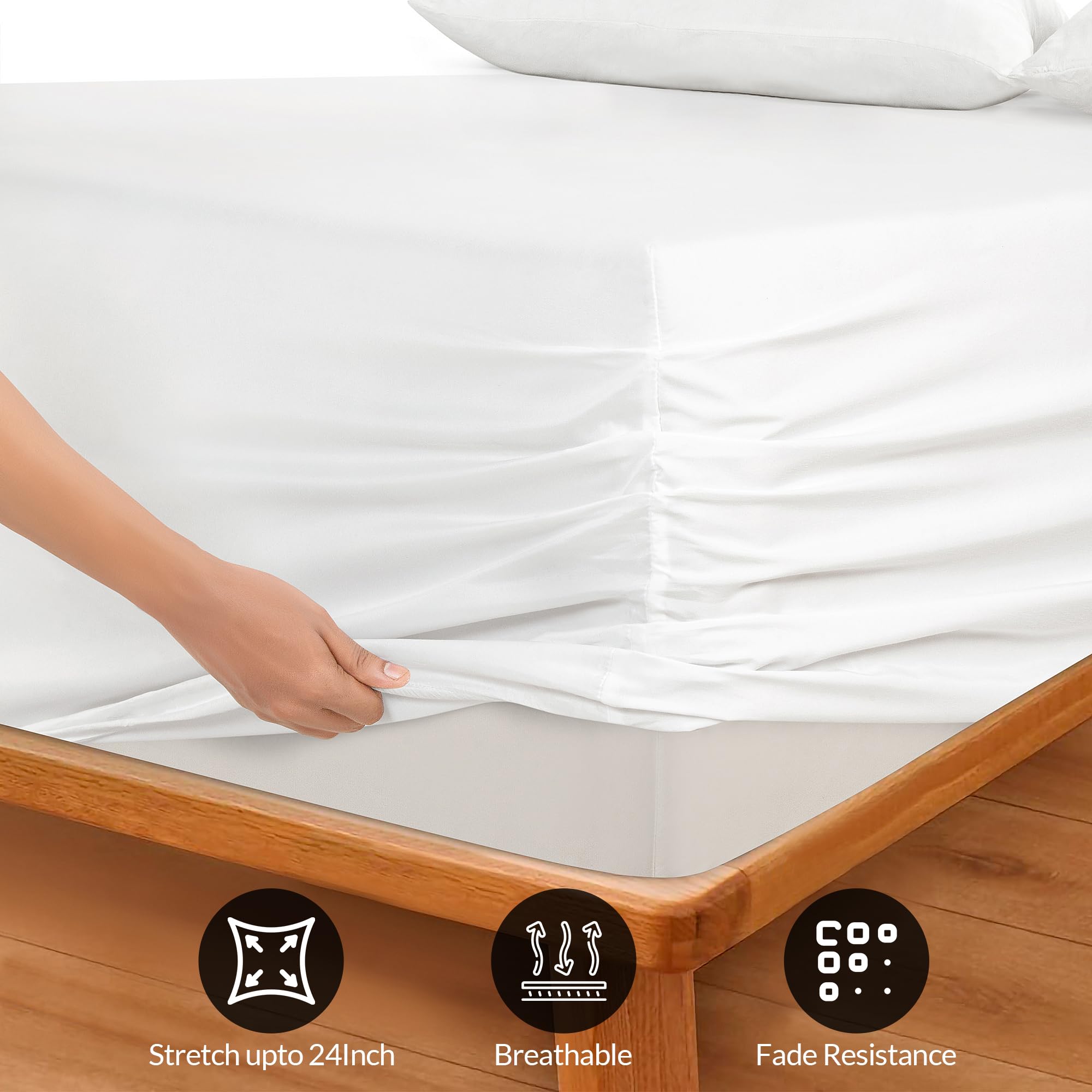 Royale Linens Queen Size Deep Pocket Fitted Sheet - 60x80 Inches White Elastic Bed Sheet for 18-24 Inch Mattress - Soft Breathable Cotton Blend - Perfect for Guest Rooms, Dorms & Luxury Hotels