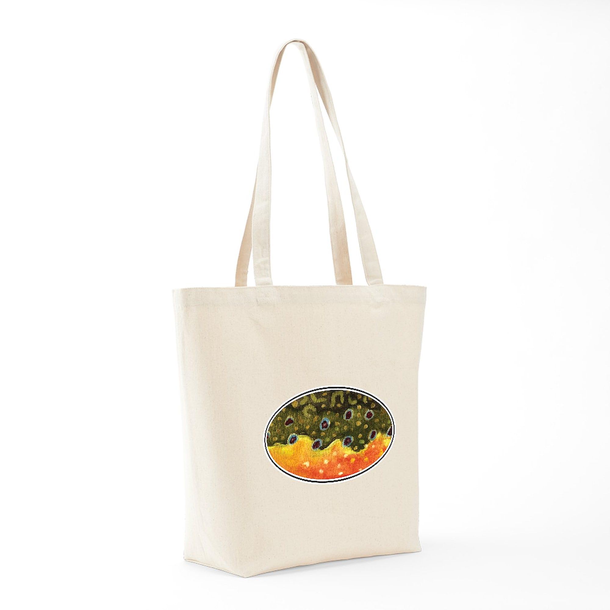 Brook Trout Fly Fishing Tote Bag - Natural Canvas Reusable Shopping Bag for Outdoor Adventures, Grocery Trips & Beach Days