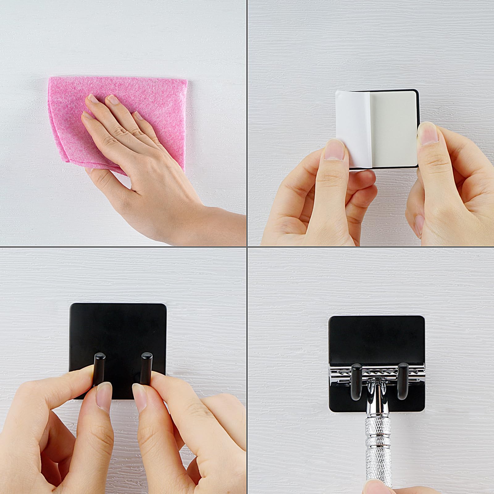 Linkidea 2-Pack Self-Adhesive Razor Holder for Shower - Wall Mount Shaver Hooks Compatible with Gillette Venus Platinum, Fusion 5 Proshield & Mach 3 Classic - Bathroom Organizer (Black) - Perfect for Shower Storage & Razor Organization
