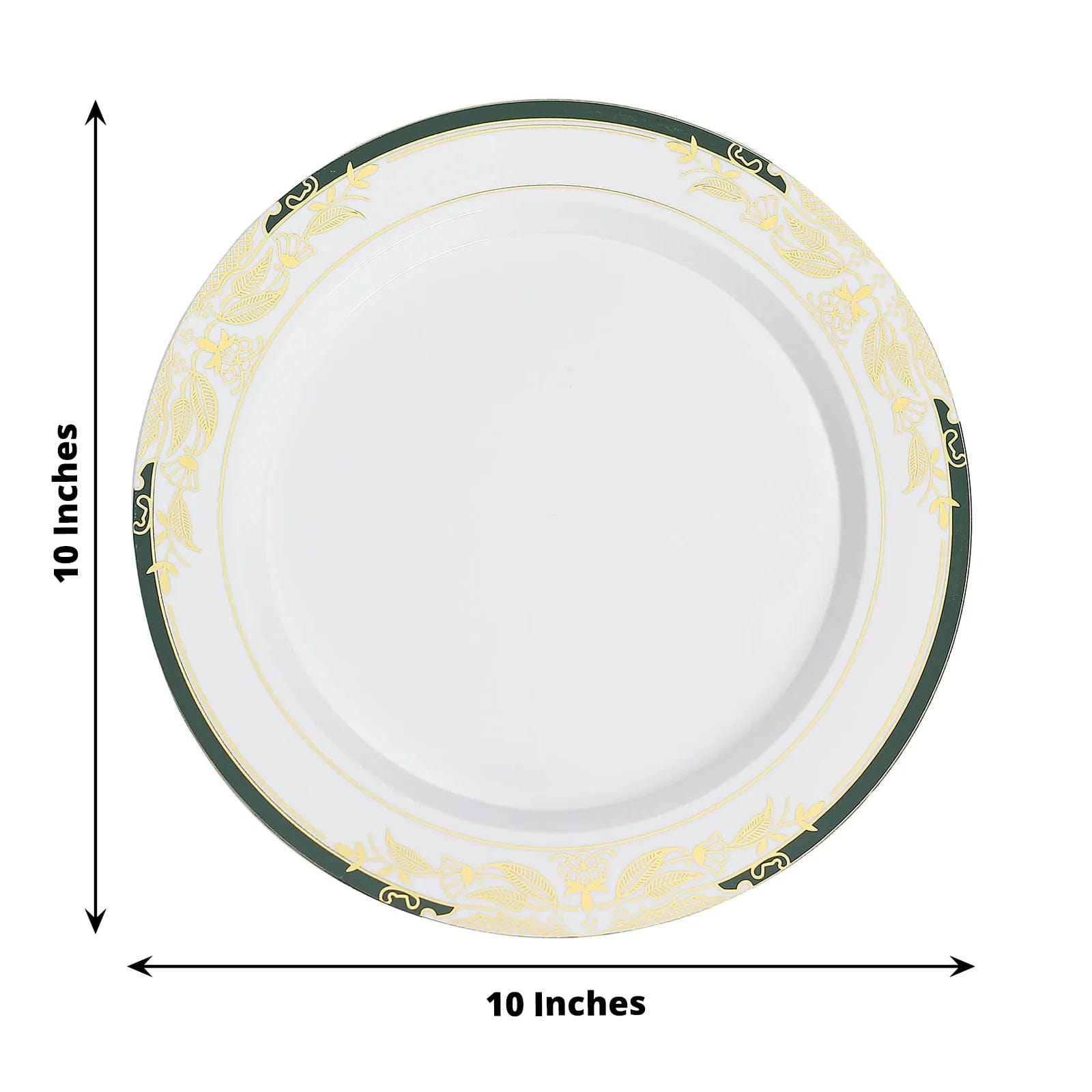 10-Pack White Round Salad Plates with Decorative Trim - 10-Inch Disposable Plastic Dinnerware for Parties, Picnics & Catering Events