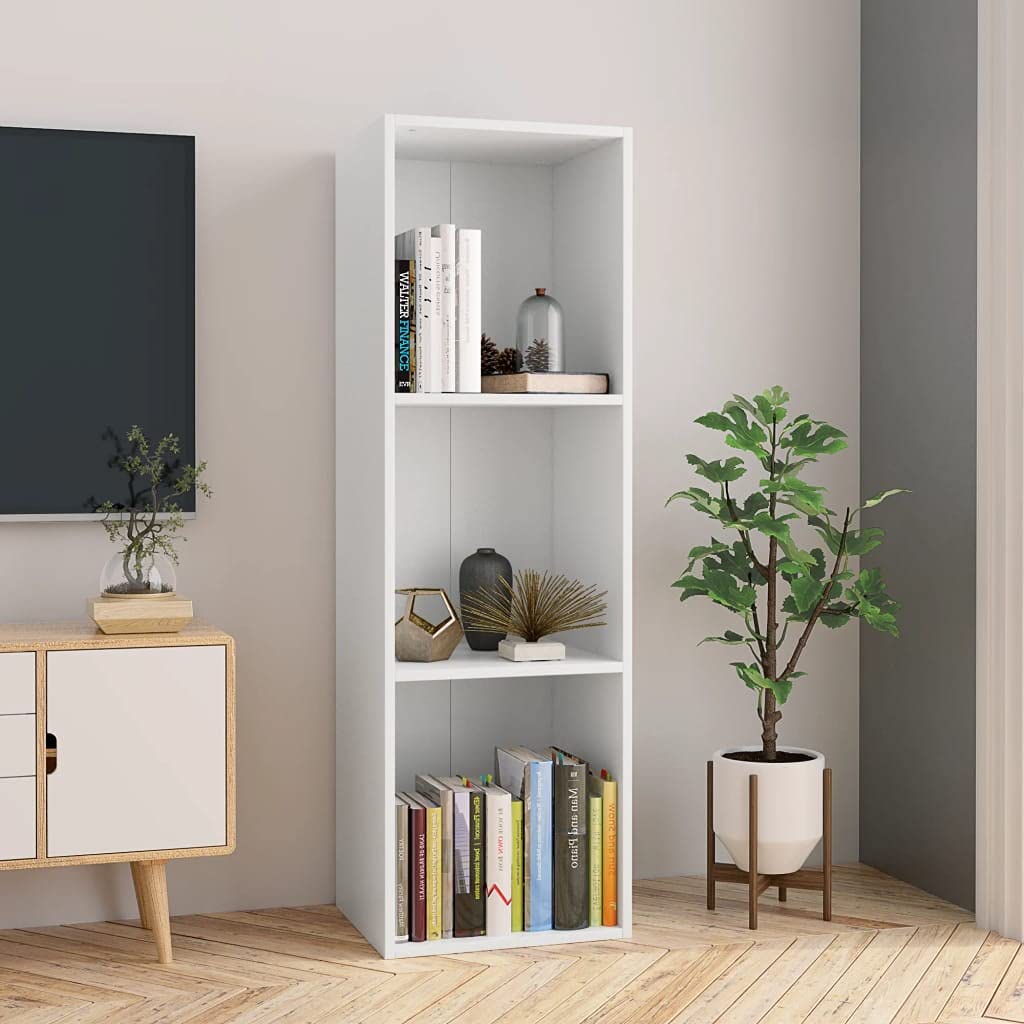 SOONHUA White Bookcase TV Stand with Storage Cabinet & Open Shelves - 14.2