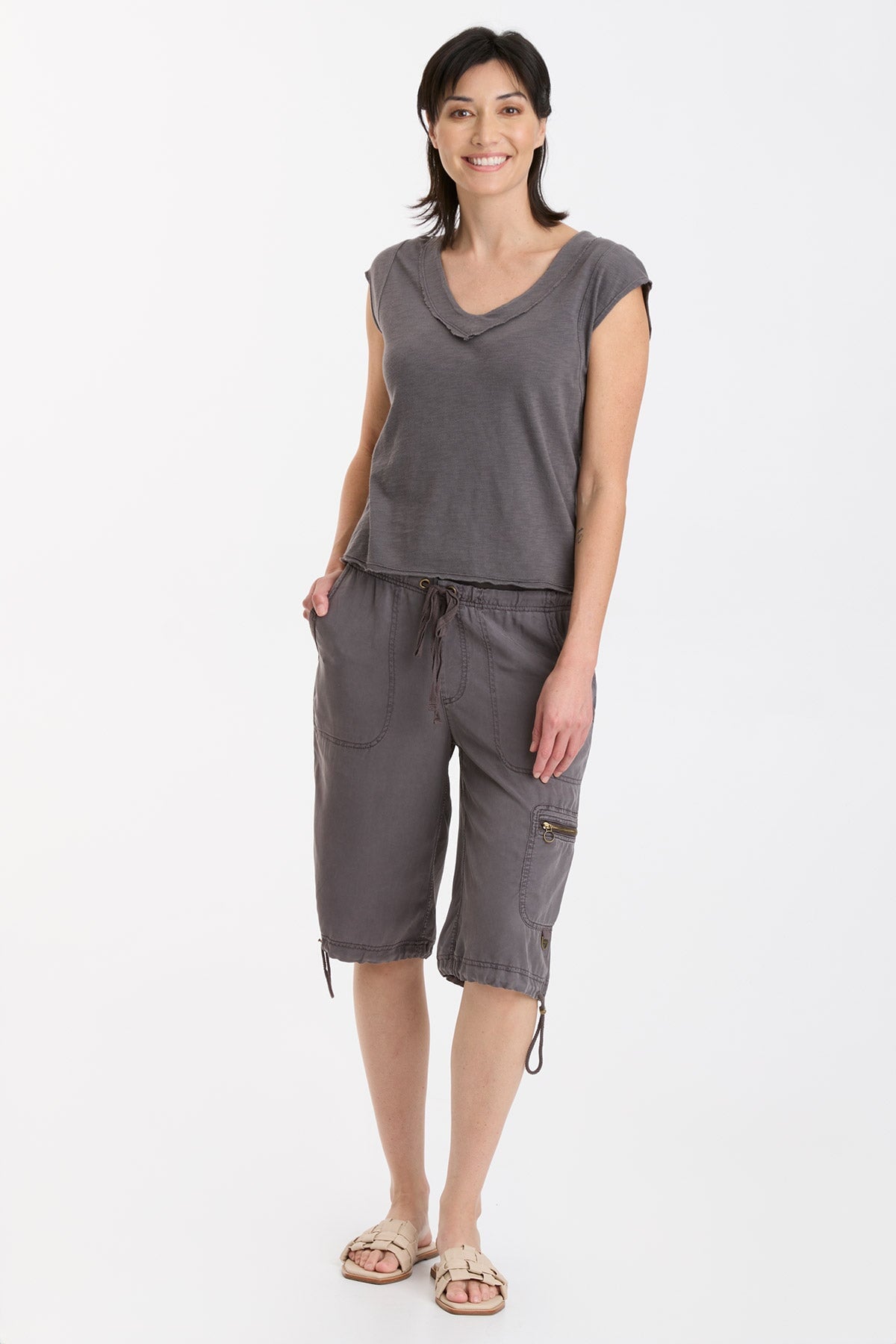 Neela V-Neck Graphite Point Women's T-Shirt - Soft & Comfortable Casual Top for Everyday Wear | Perfect for Work, Outings & Relaxing