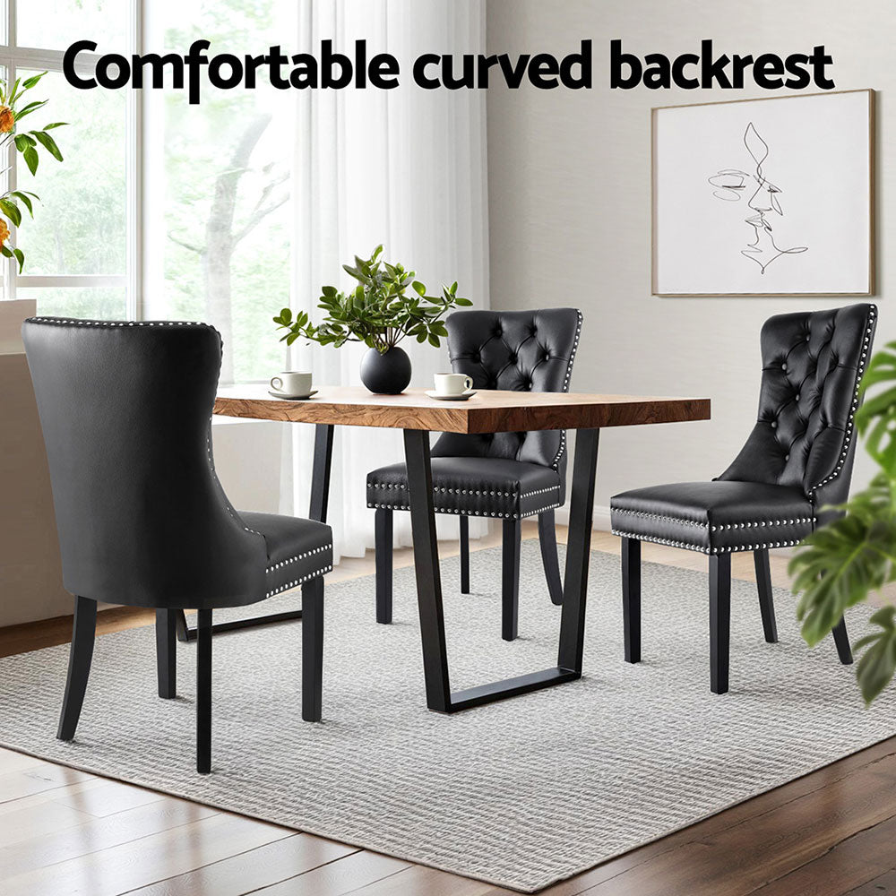 4-Piece Artiss Dining Chair Set - Black Leather Upholstered Modern Kitchen Chairs for Dining Room, Restaurant & Home Decor