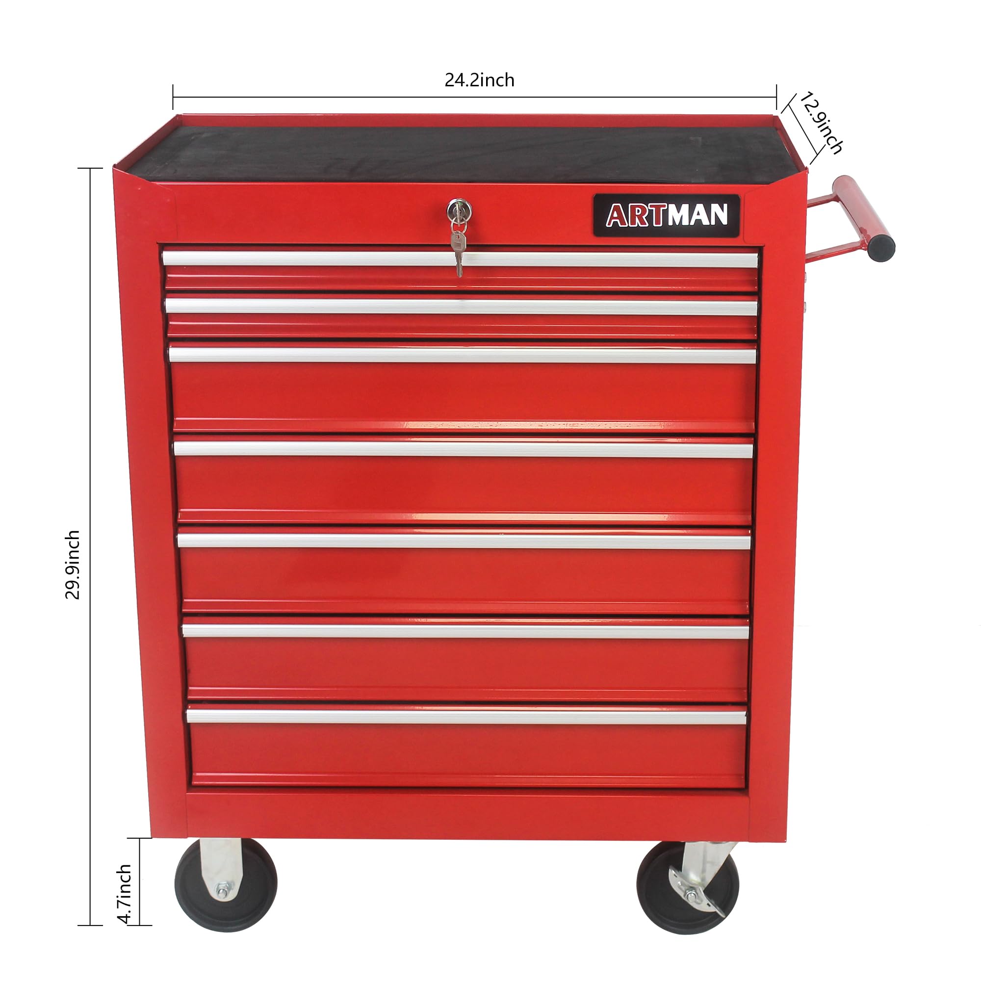 7-Drawer Rolling Tool Cart Cabinet with Locking System - Heavy Duty Mobile Tool Storage Organizer with Wheels, Red - Perfect for Garage, Workshop, Auto Repair & DIY Projects