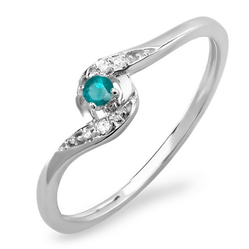 Dazzlingrock Collection 0.08 Cttw 10k White Gold Round Cut White & Blue Diamond Engagement Ring for Women - 1/10 CT Solid Gold Bridal Jewelry - Perfect for Proposals, Weddings & Anniversary Gifts