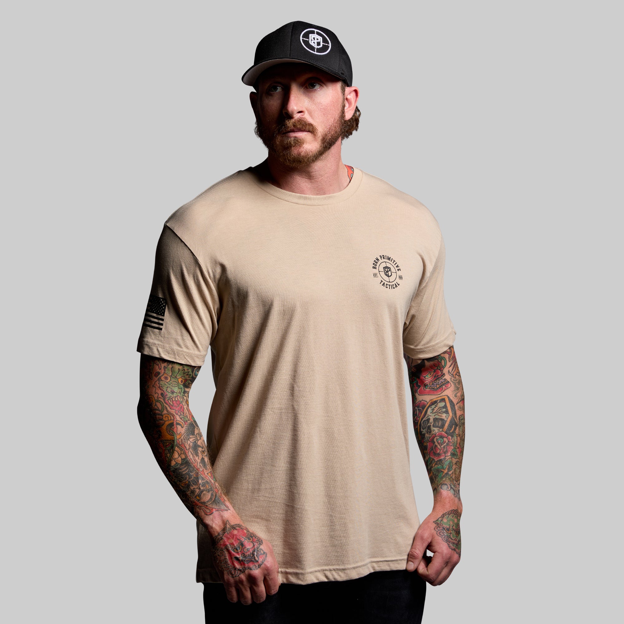 Tactical Reaper T-Shirt - Premium Military Style Tee in Tan | Comfortable & Durable for Outdoor, Airsoft & Tactical Training