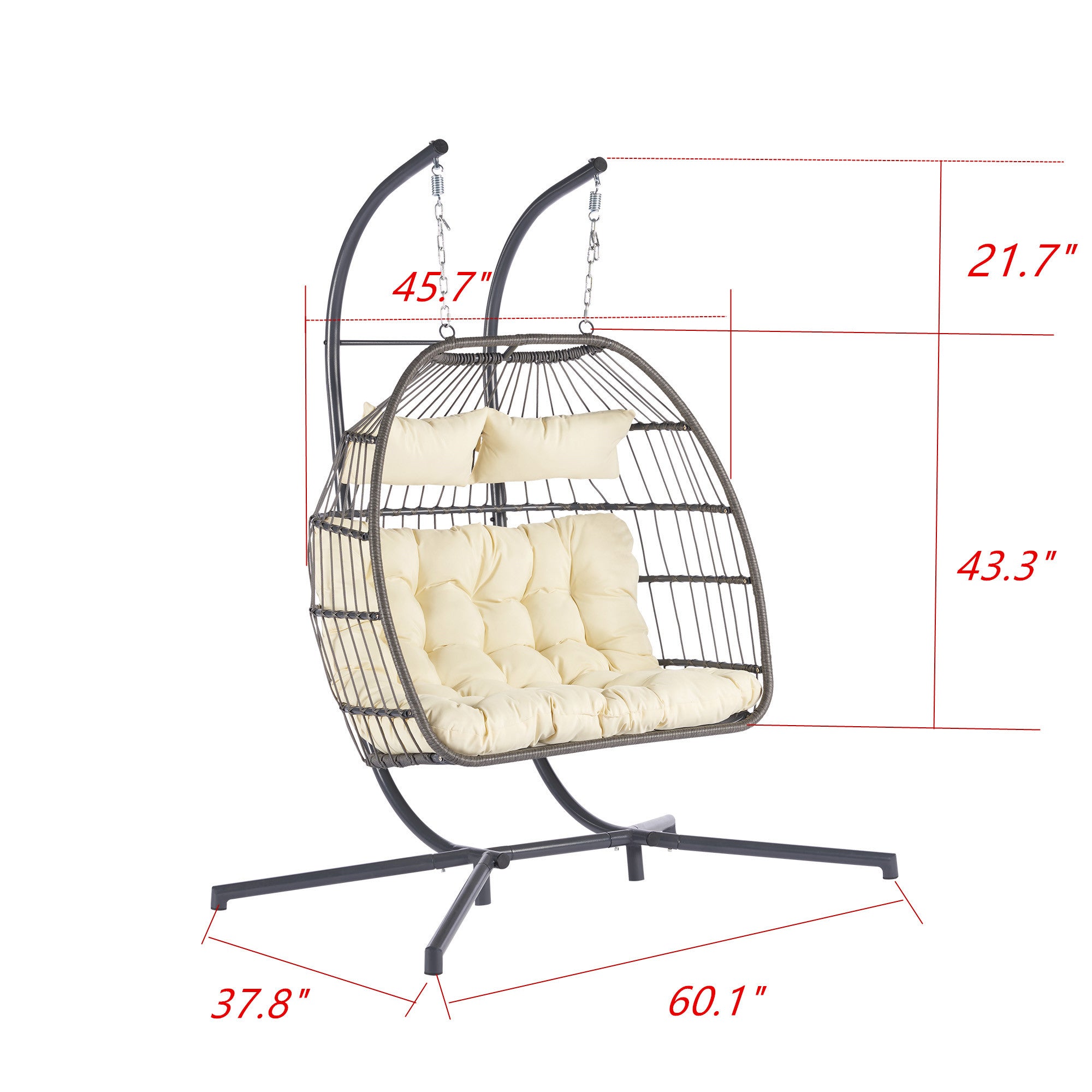 2 Person Outdoor Rattan Hanging Chair - Patio Wicker Egg Chair for Backyard, Garden, or Balcony Relaxation