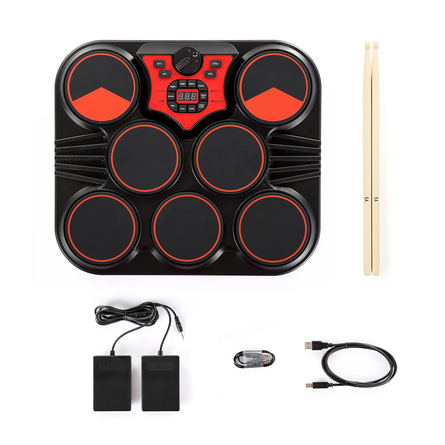iWORD Electronic Drum Set - 7 Pad Portable Tabletop Electric Drum Kit with Digital Panel, Built-in Speakers & PC Connection - Perfect for Kids, Beginners & Drum Enthusiasts - Home Practice, Studio Recording & Live Performance