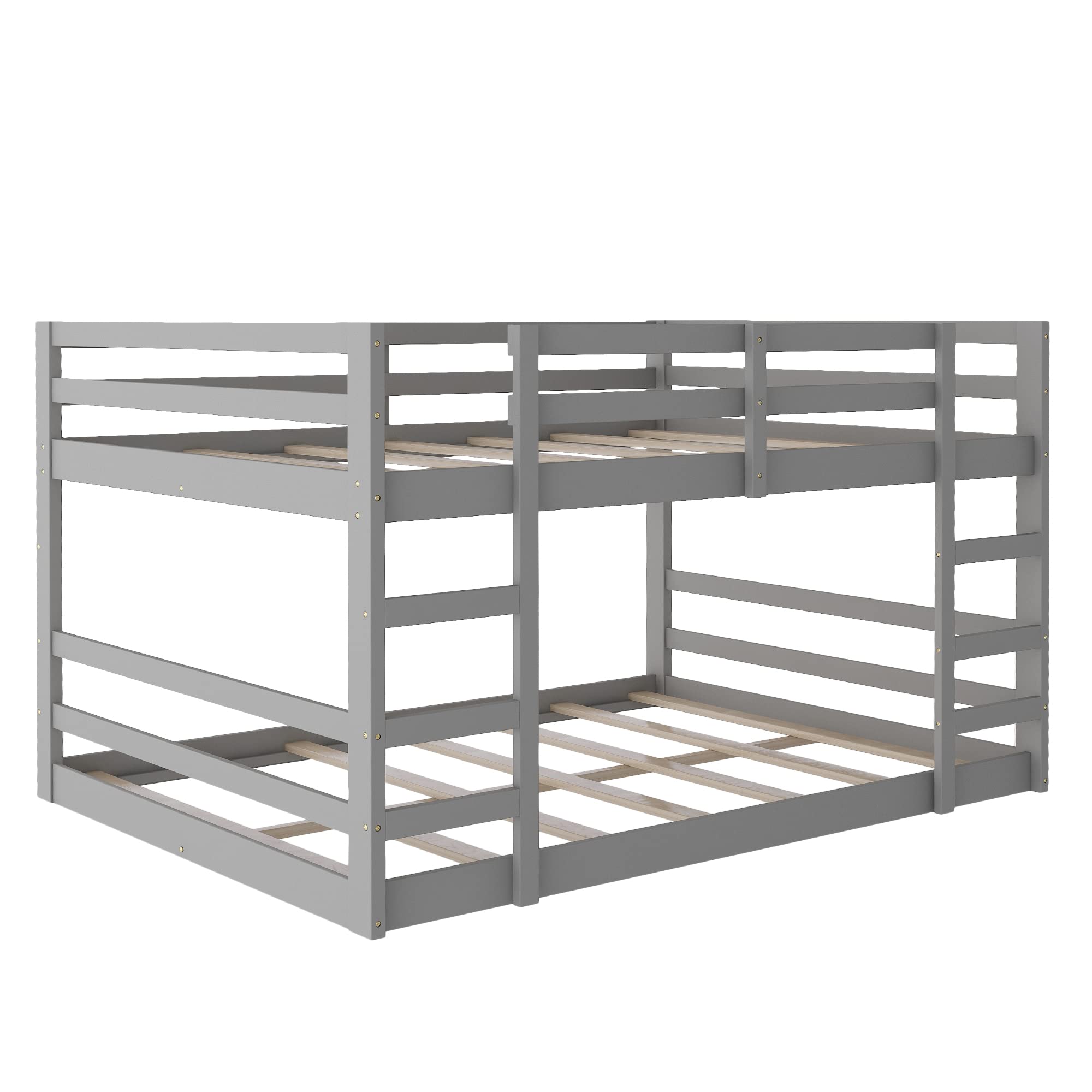 P PURLOVE Full Over Full Wooden Bunk Bed for Kids & Teens - Low Profile Loft Bed with Wood Slats Support (No Box Spring Needed) - Perfect for Small Bedrooms, Dorms, and Shared Kids' Rooms