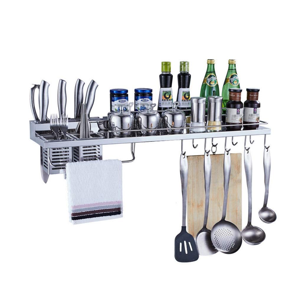 Stainless Steel Wall-Mounted Kitchen Storage Rack - 304 Grade Multi-Functional Organizer for Spices, Bottles & Kitchen Tools | Durable Space-Saving Solution for Pantry, Countertop & Small Kitchen Organization