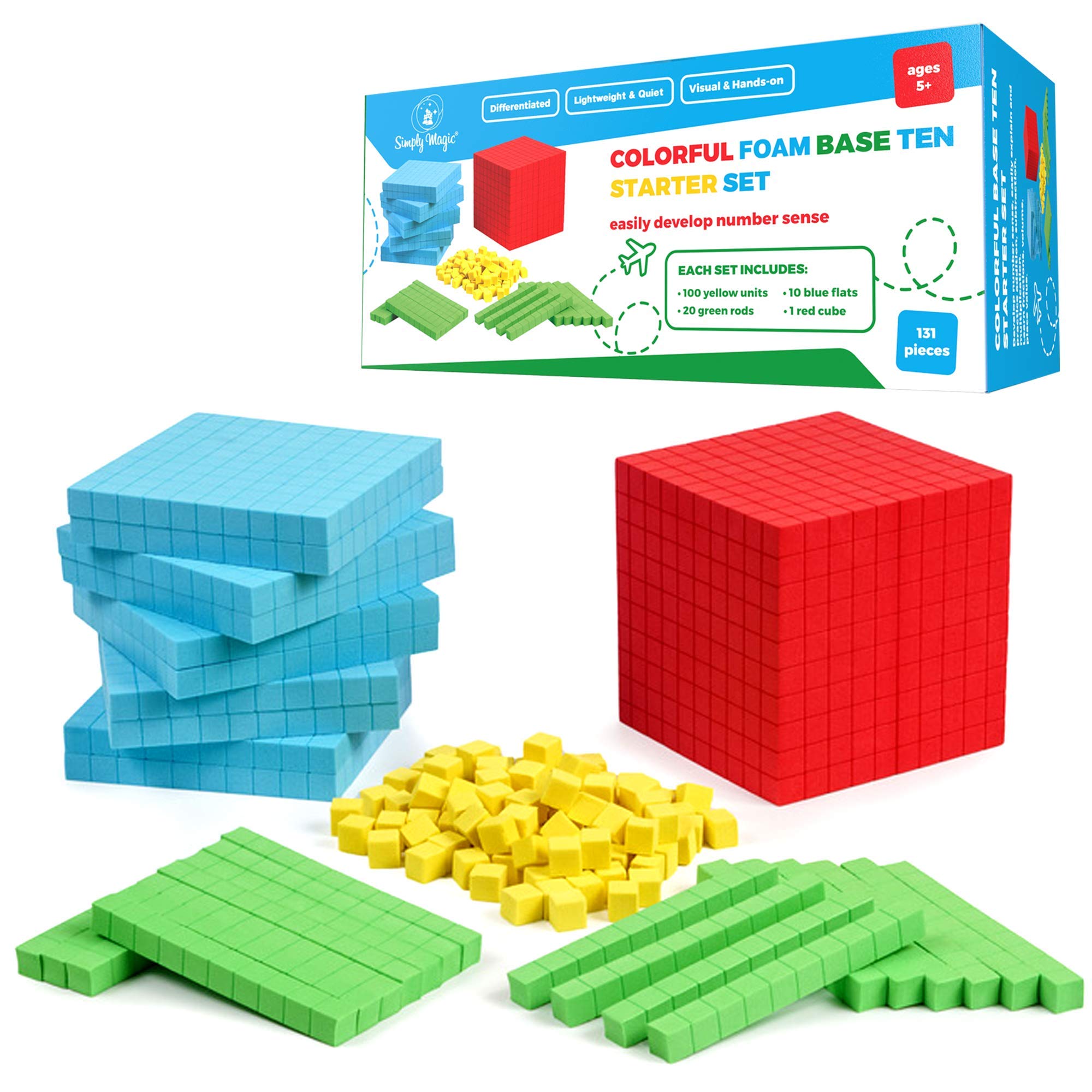 Simply Magic 19 Educational Posters for Kids & 131 PCS Foam Base Ten Blocks - Math Learning Tools for Classroom & Homeschool - Perfect for Counting, Place Value & Early Math Concepts