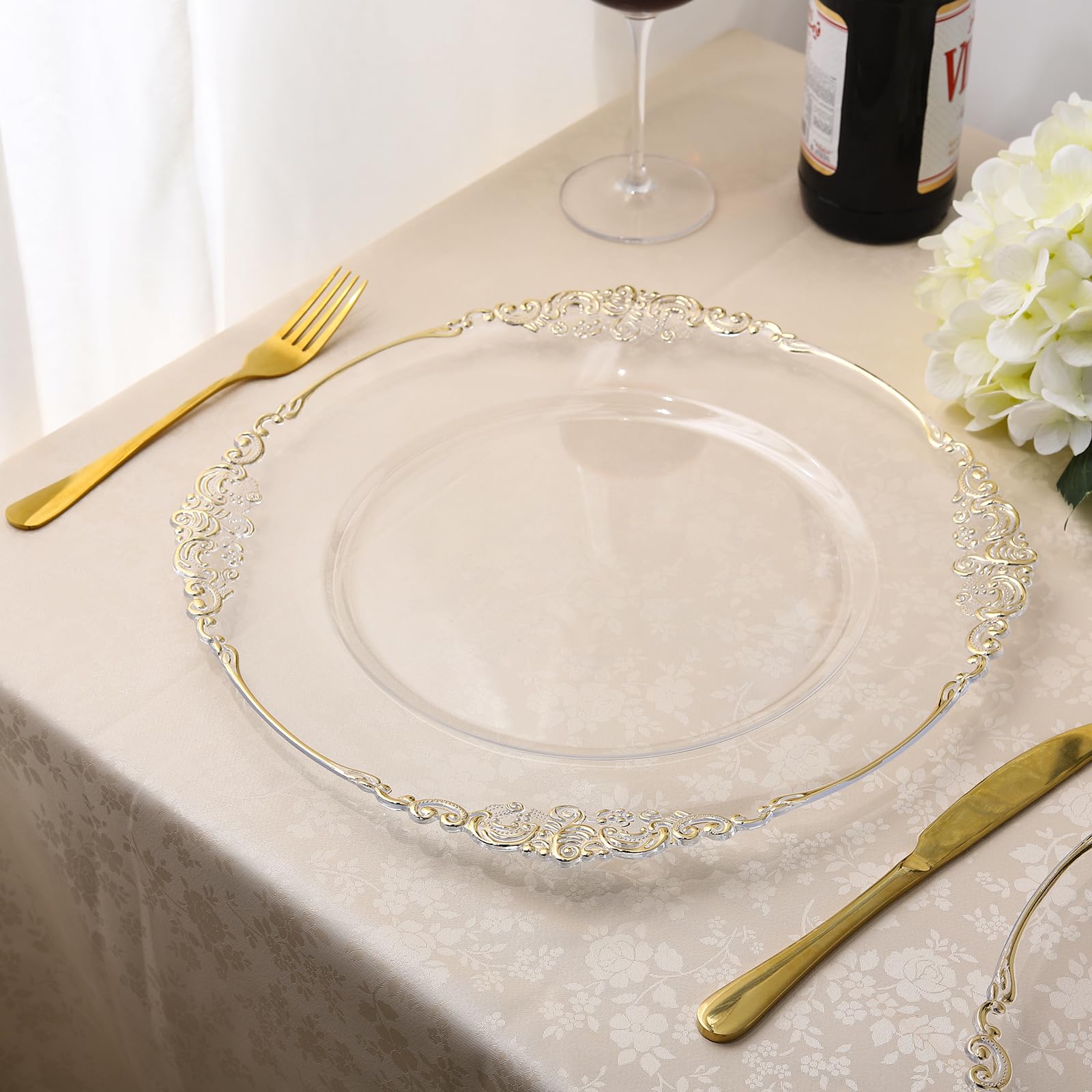 Premium Clear 13-Inch Charger Plates - Heavy Duty Round Dinner Plate Chargers for Elegant Table Decor - 6-Pack Set Perfect for Weddings, Thanksgiving, Christmas & Holiday Parties - Ideal for Formal Dining, Buffets & Special Occasions
