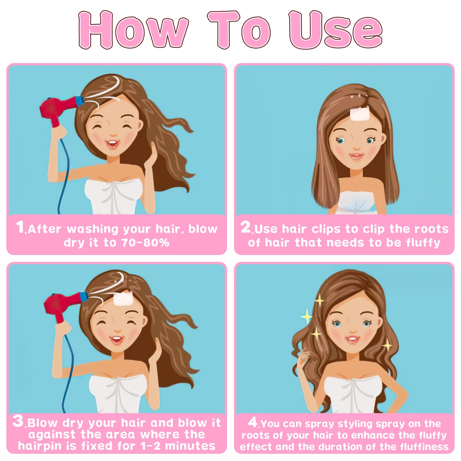 2PCS No-Trace Hair Root Lifting Clips for Voluminous Bangs - Invisible Hair Volume Styling Tools for Natural Fluffy Look, Pink Volumizing Hair Comb for Quick Styling | Perfect for Daily Use, Parties & Photo Shoots