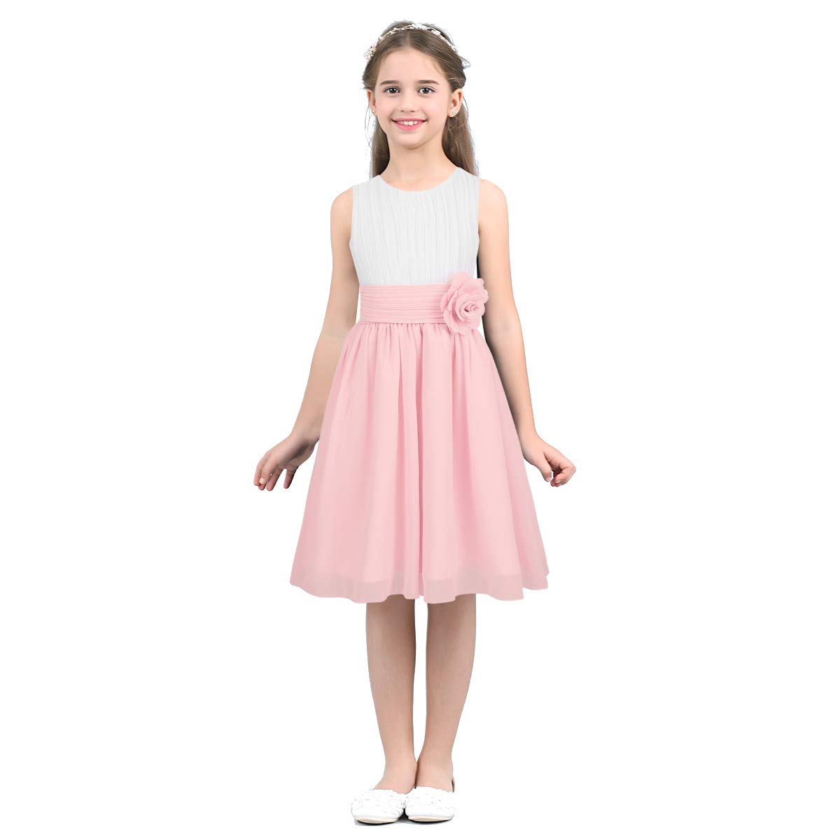 TiaoBug Girls Sleeveless Summer Dress - Floral Pleated Party Gown for Princess Birthday, Flower Girl, Tea Party & Special Occasions | Lightweight Comfortable Kids Formal Wear