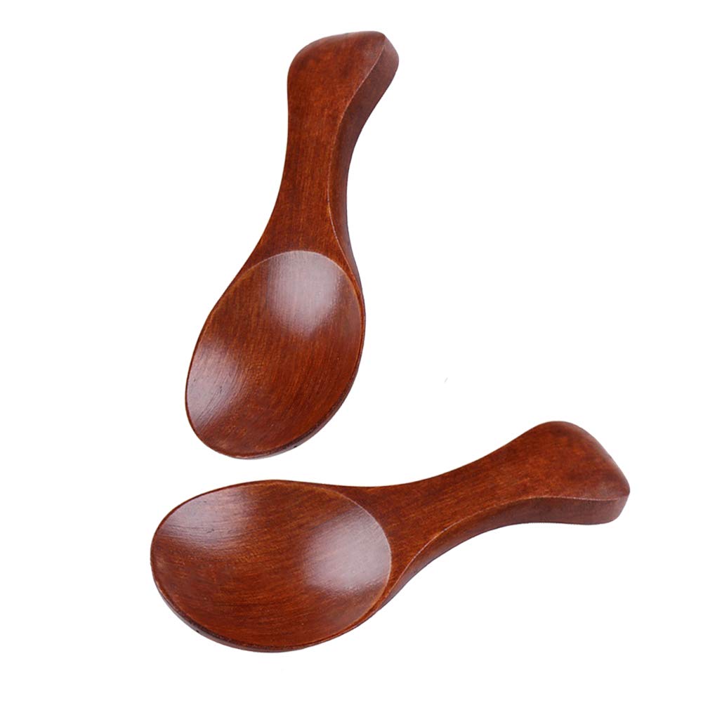 AKOAK 2 Pack Mini Wooden Spoons - Short Handle Kitchen Utensils for Jam, Spices, Honey & Tea | Eco-Friendly Coffee Stirrers & Sugar Scoops | Perfect for Breakfast, Baking & Coffee Shops (Dark Brown)
