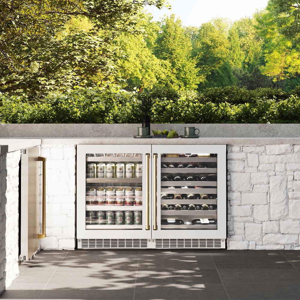 ZLINE Autograph Edition 24 Inch Dual Zone 44 Bottle Wine Cooler - White Matte Glass Door with Polished Gold Handle - Perfect for Home Bars, Wine Cellars & Entertaining (RWDOZ WM 24 G)