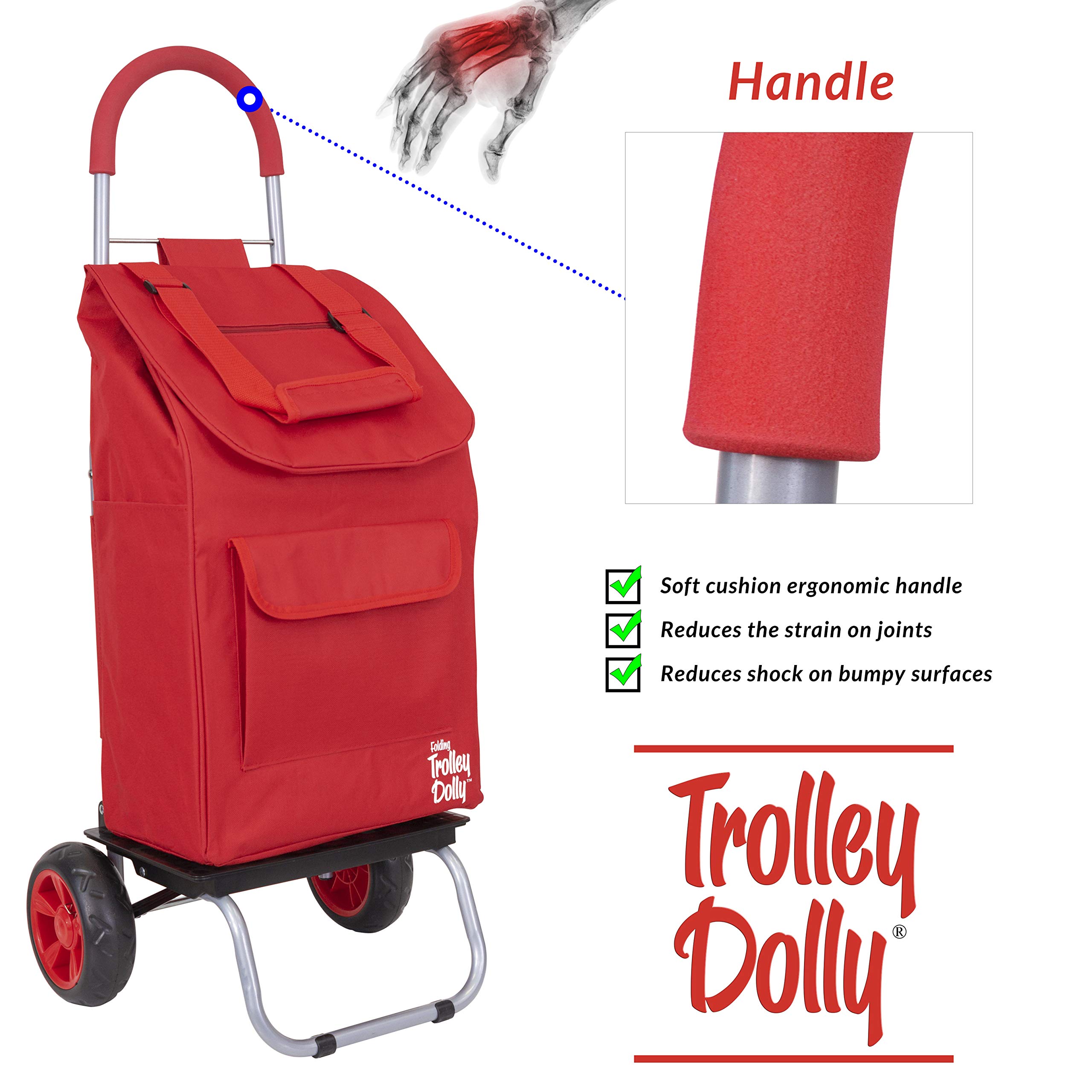 Dbest Foldable Shopping Cart with Wheels & Removable Bag - Red Grocery Trolley, Portable Hand Truck for Supermarket, Laundry, Picnics & Outdoor Activities