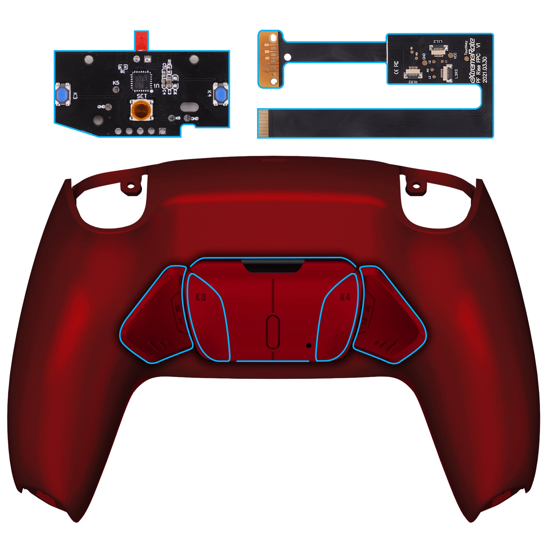 eXtremeRate Remappable RISE4 Remap Kit for PS5 Controller BDM 010/020 - Custom Back Buttons, Enhanced Gaming Performance (Scarlet Red) - Perfect for FPS, Racing & Competitive Gaming