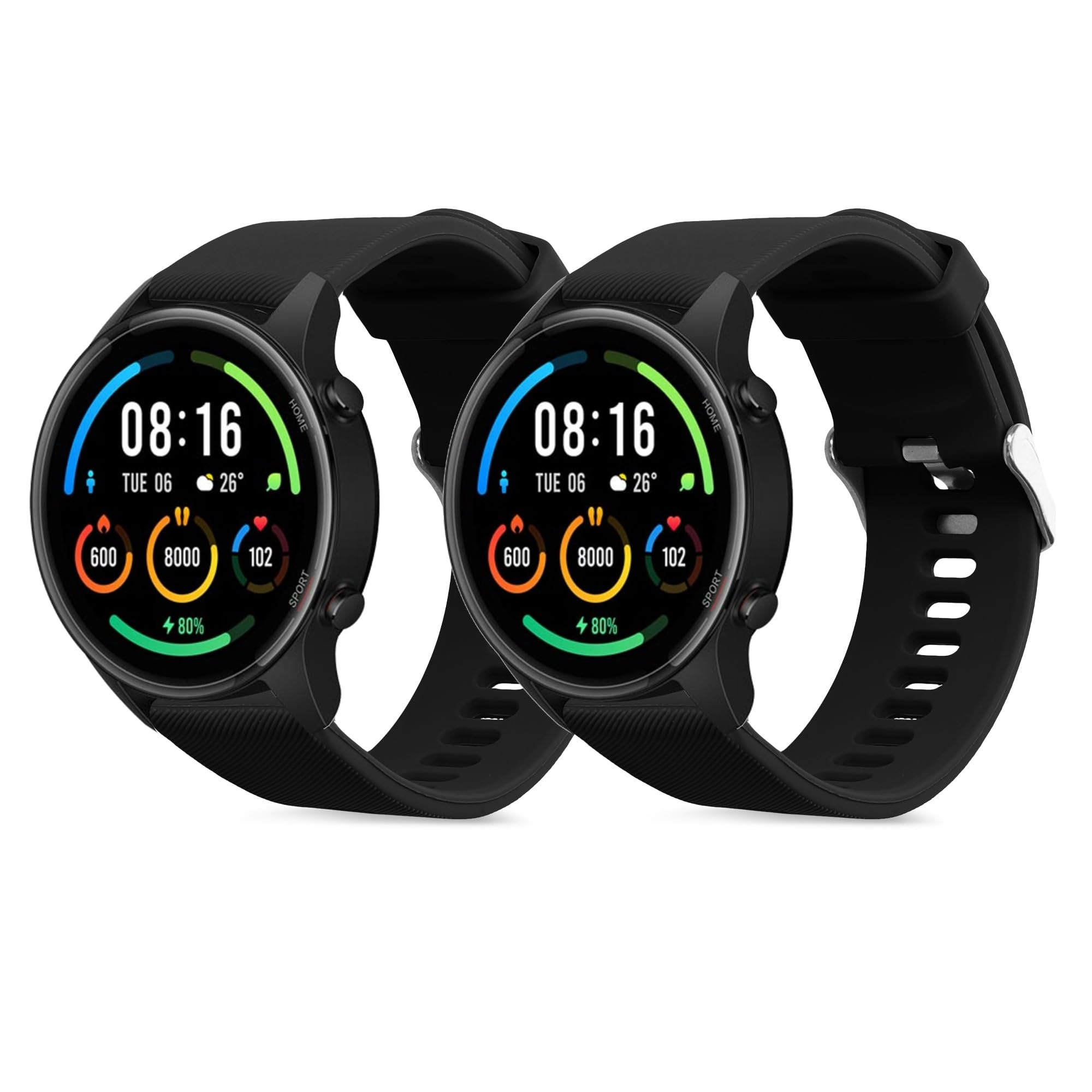 kwmobile Replacement Silicone Watch Bands for Xiaomi Mi Watch & Mi Watch Color Sport - 2 Pack (Black/Orange) - Durable & Comfortable Fitness Straps for Running, Gym & Outdoor Activities