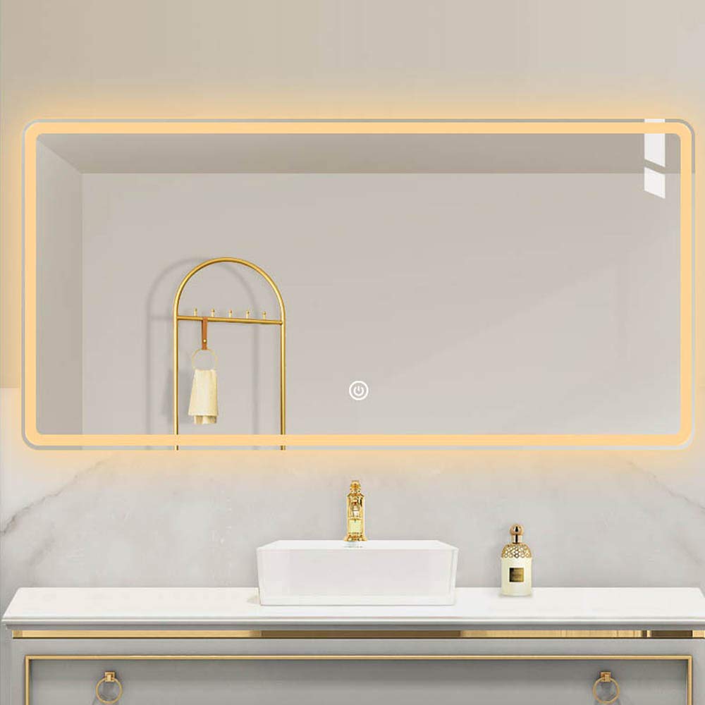 Smart LED Bathroom Mirror with Anti-Fog Technology - Wall Mounted Touch Screen Vanity Mirror with Human Body Sensor, Defogging & Explosion-Proof Design for Modern Bathrooms and Powder Rooms