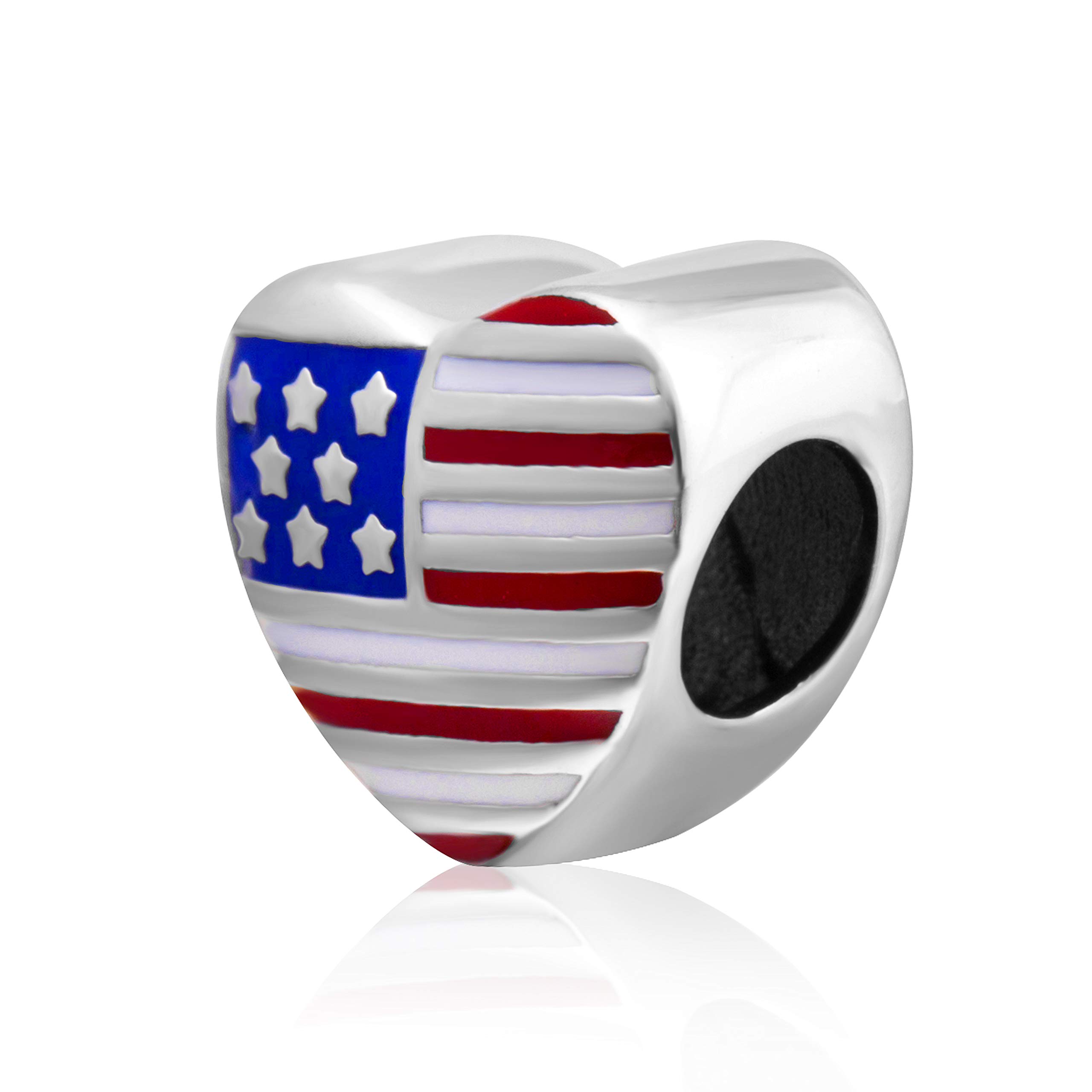 Hoobeads Patriotic USA Flag Charms - 925 Sterling Silver Enamel Beads for Travel Jewelry Making | Perfect for Bracelets, Necklaces & DIY Craft Projects