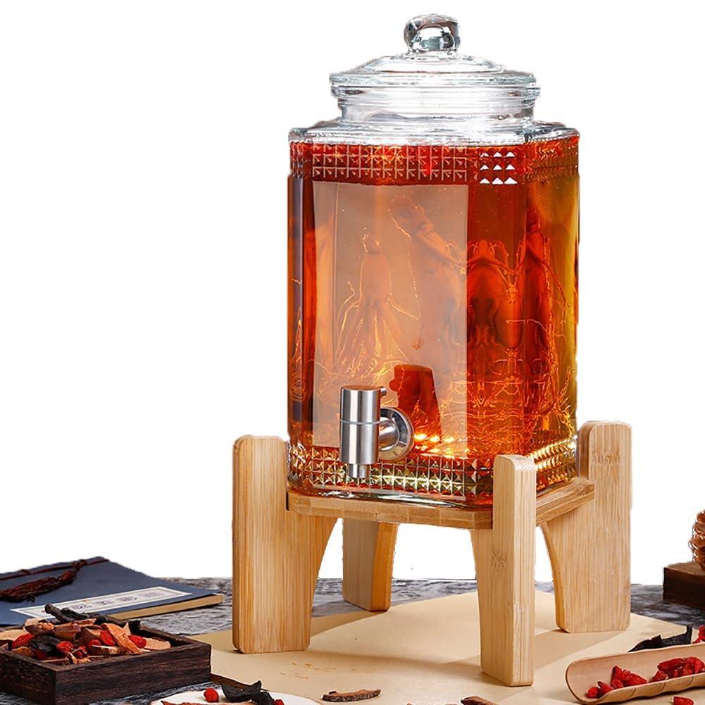 5L Glass Beverage Dispenser with Tap & Lid - Cold Water Bottle for Office, Camping, Parties & Outdoor Events