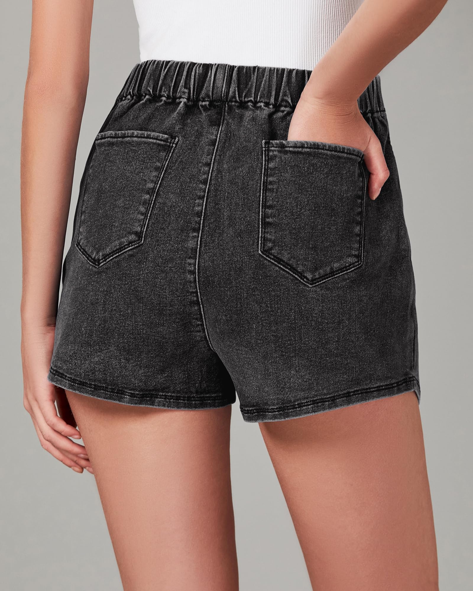 Luvamia Women's High Waisted Stretchy Denim Skorts - Pull On Wrap Skirt with Built-in Shorts, Asymmetrical Trendy Design for Casual Wear, Summer Outfits & Outdoor Activities