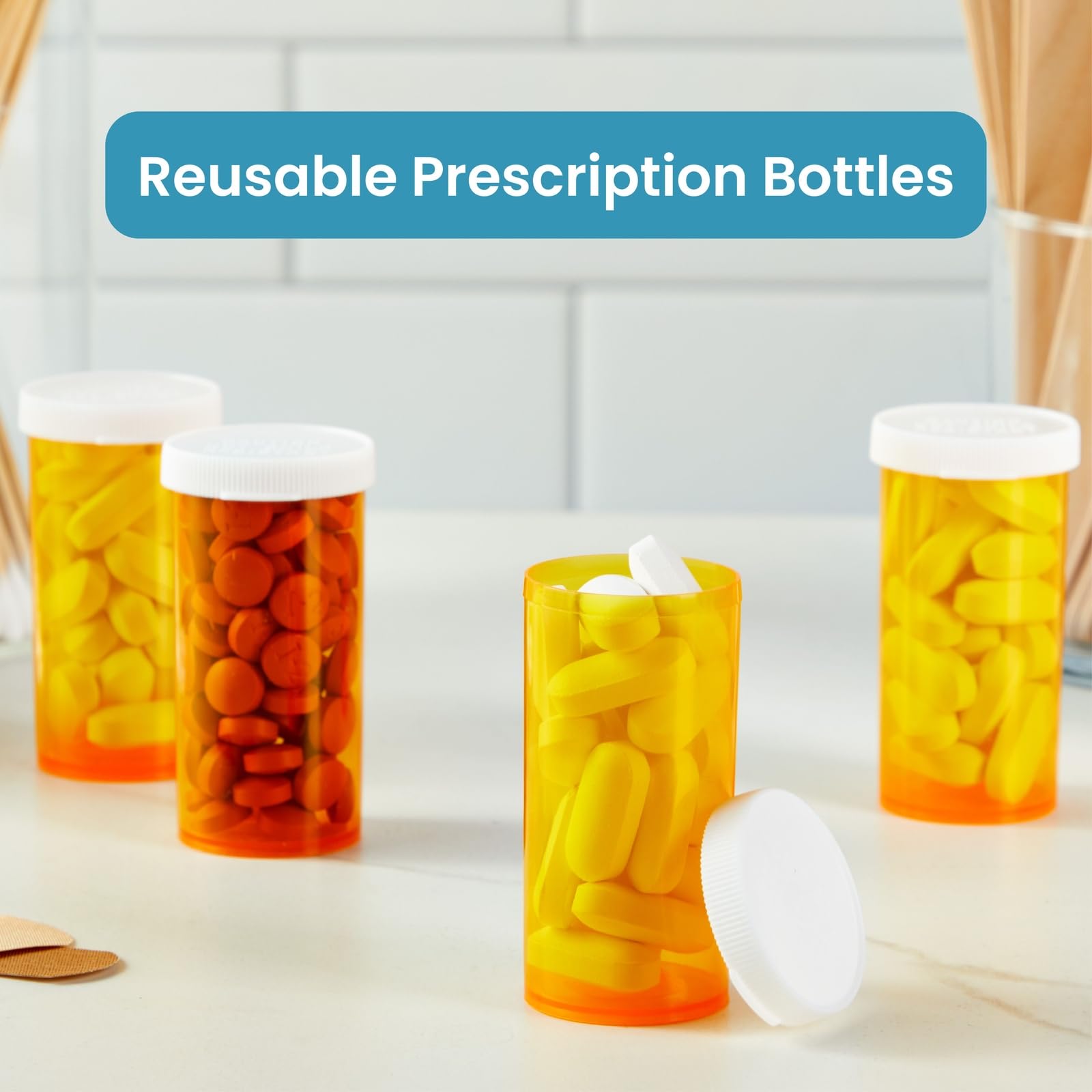 50-Pack Empty Pill Bottles with Child-Resistant Caps - 13 Dram Plastic Medicine Containers for Prescription Drugs, Vitamins & Supplements - Orange Reusable Vials - Perfect for Pharmacy, Travel & Home Organization