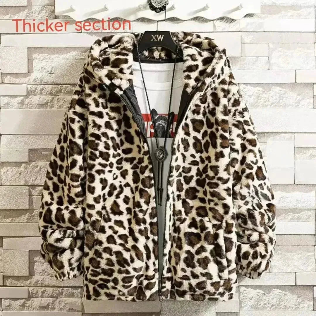 Men's Casual Printed Fleece Hooded Jacket - Warm Winter Pullover for Outdoor Activities & Streetwear Fashion