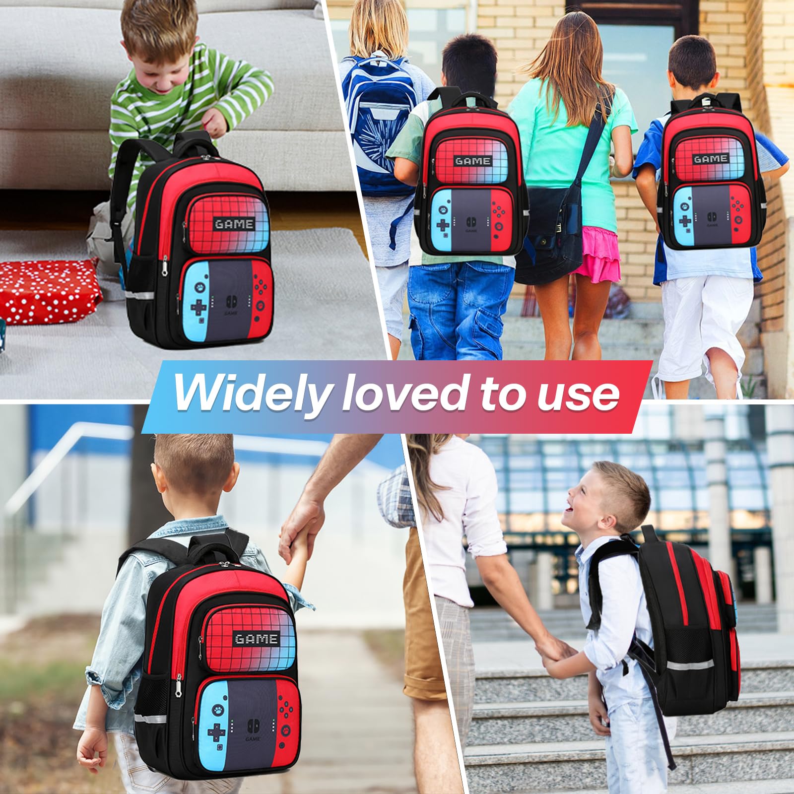 Durable School Backpack for Boys - Lightweight Bookbag with Laptop Compartment for Junior High & Elementary Students (Red & Blue) - Perfect for School, Travel, and Outdoor Activities
