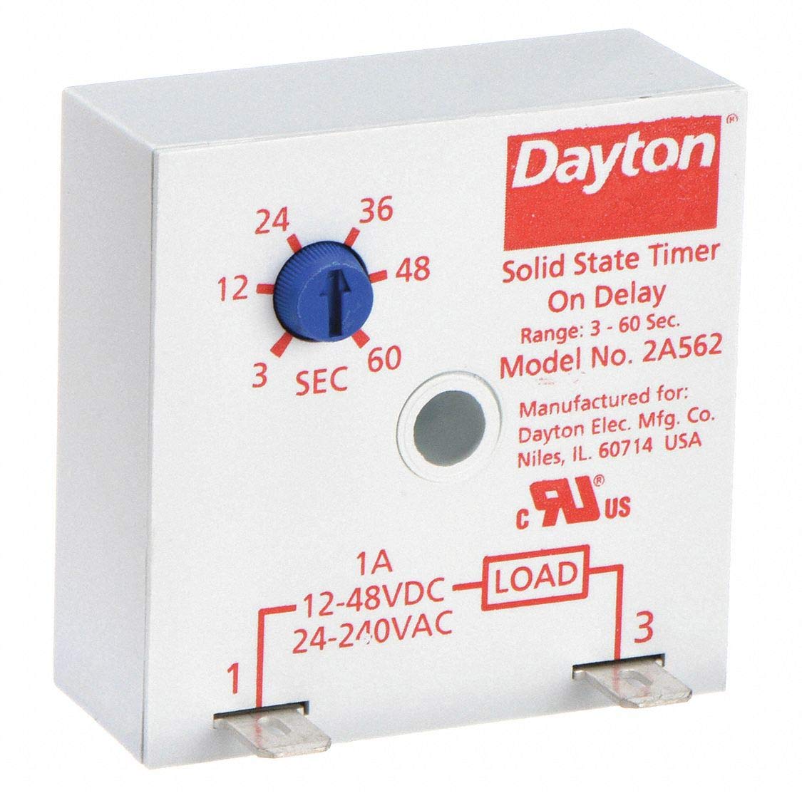 Dayton Encapsulated Timer Relay - On Delay Function, 1A Resistive/2A Inductive Contact Rating | Industrial Automation & Control Panel Applications