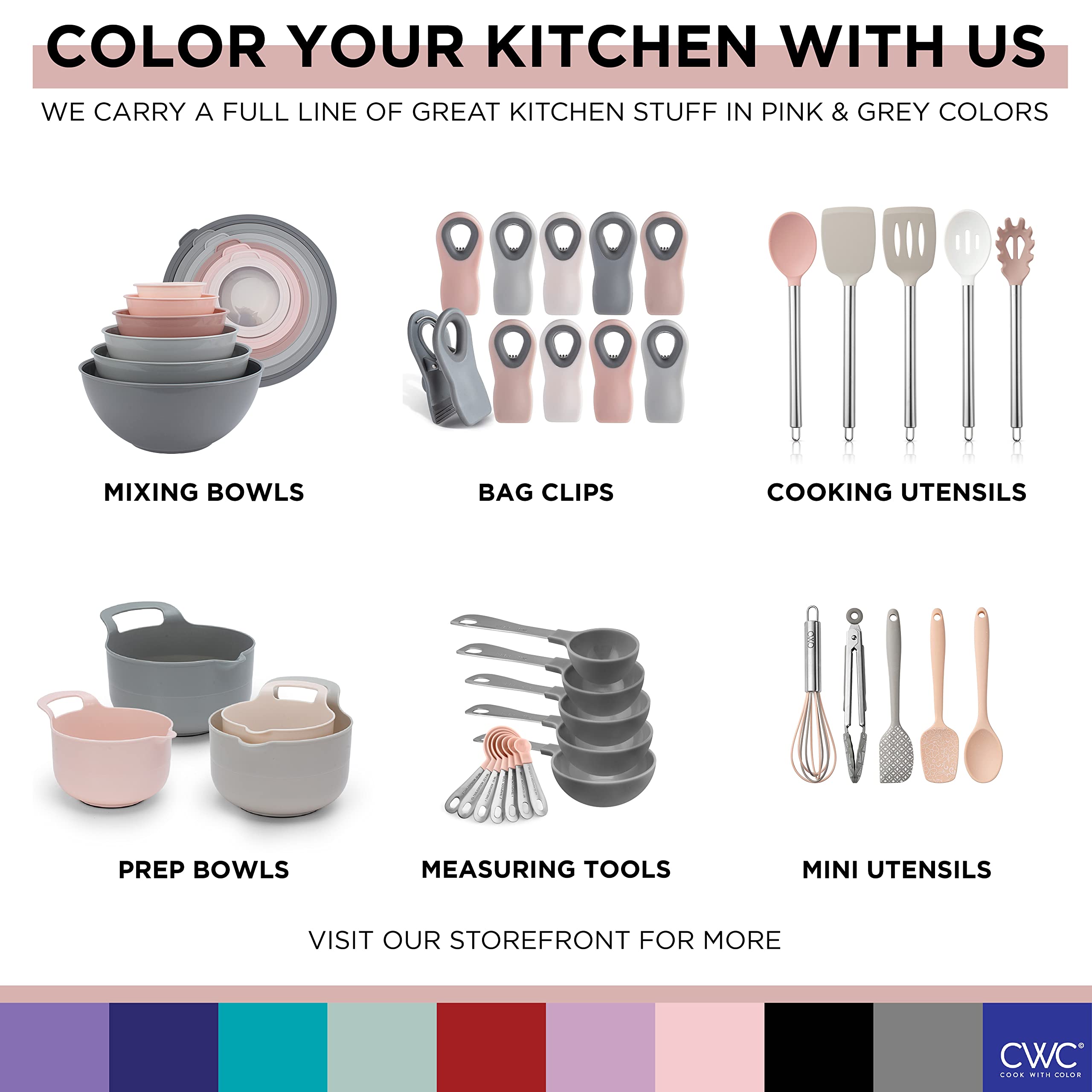 COOK WITH COLOR Magnetic Bag Clips - 10-Pack Food Clips for Snack, Bread & Chips Storage | Pink & Grey Kitchen Organizers | Perfect for Pantry, Picnics & Travel