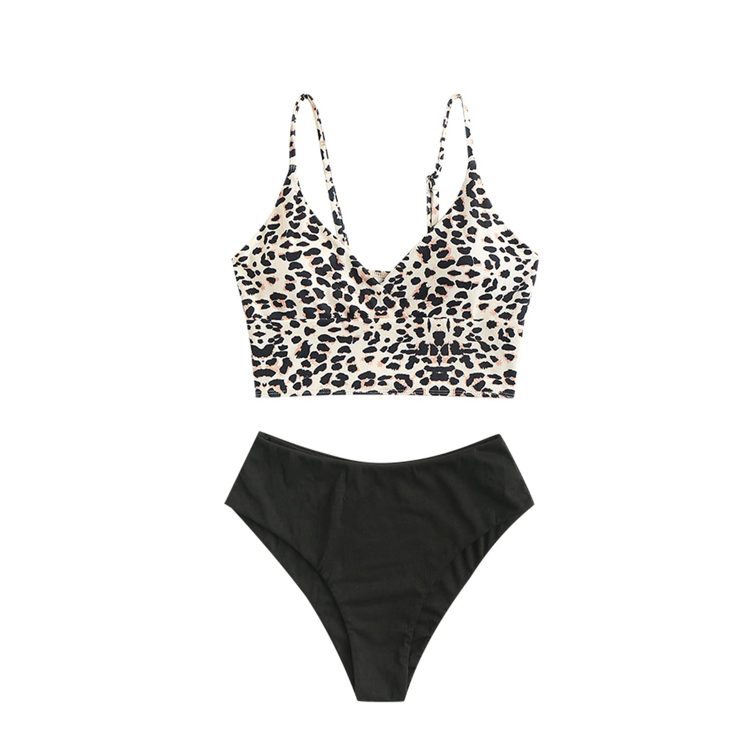 ZAFUL Women's Ribbed High Cut Surplice Tankini Swimsuit Set with Spaghetti Straps - Sexy Two Piece Bathing Suit for Beach, Pool & Summer Vacation