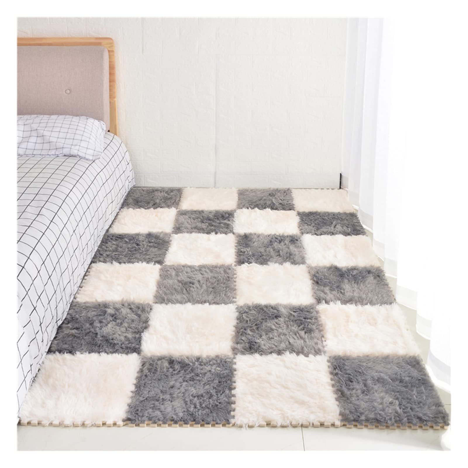 20Pcs Interlocking Foam Floor Mats - Soft Plush Puzzle Playmat for Kids & Adults, 12x12 Inch Grey & White Carpet Tiles (10mm Thick) - Perfect for Living Room, Bedroom, Nursery, Playroom & Home Gym Flooring