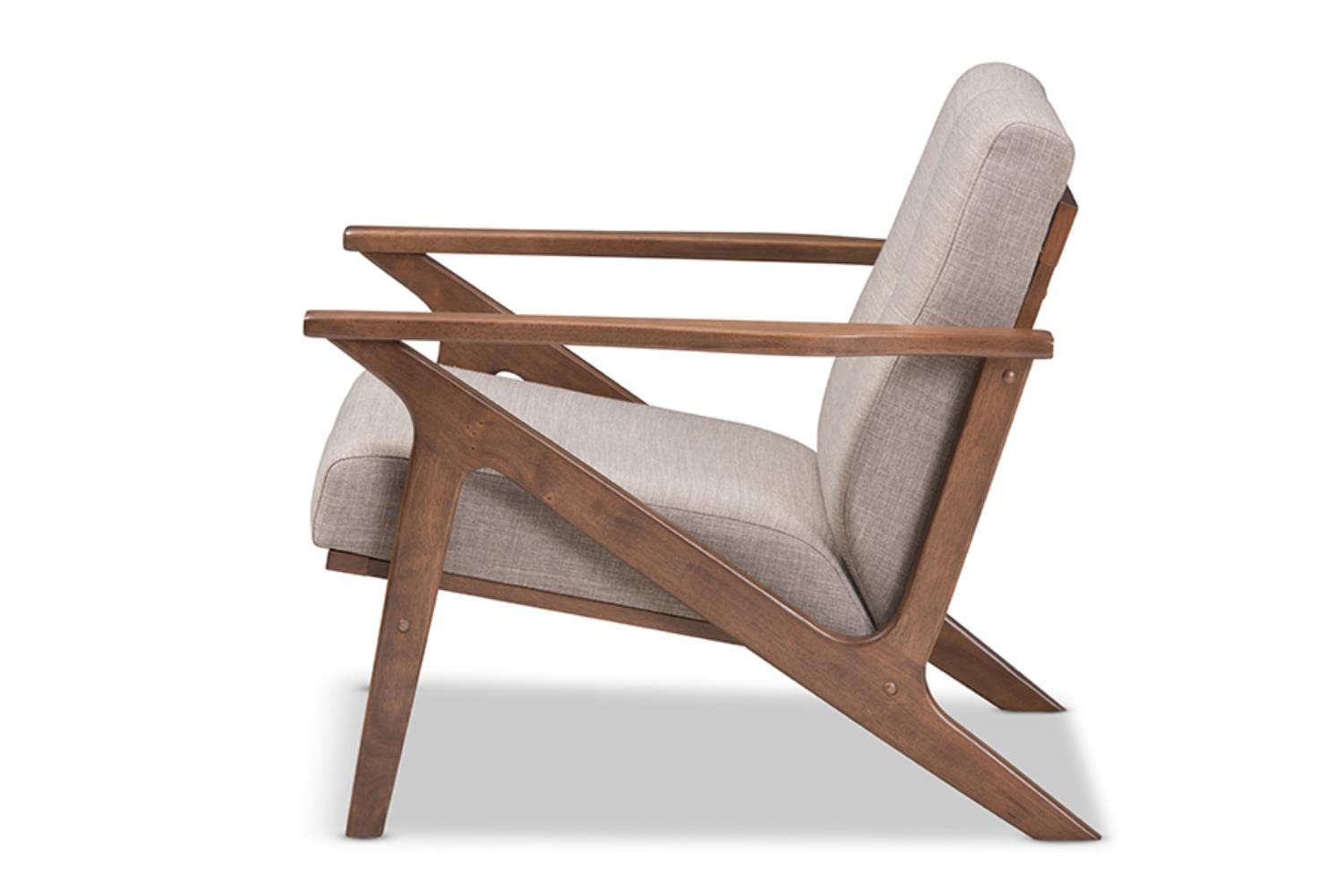 Baxton Studio Bianca Mid-Century Modern Walnut Wood Light Grey Fabric Tufted Lounge Chair - Stylish Accent Chair for Living Room, Office & Reading Nook - Comfortable Upholstered Armchair with Wooden Legs
