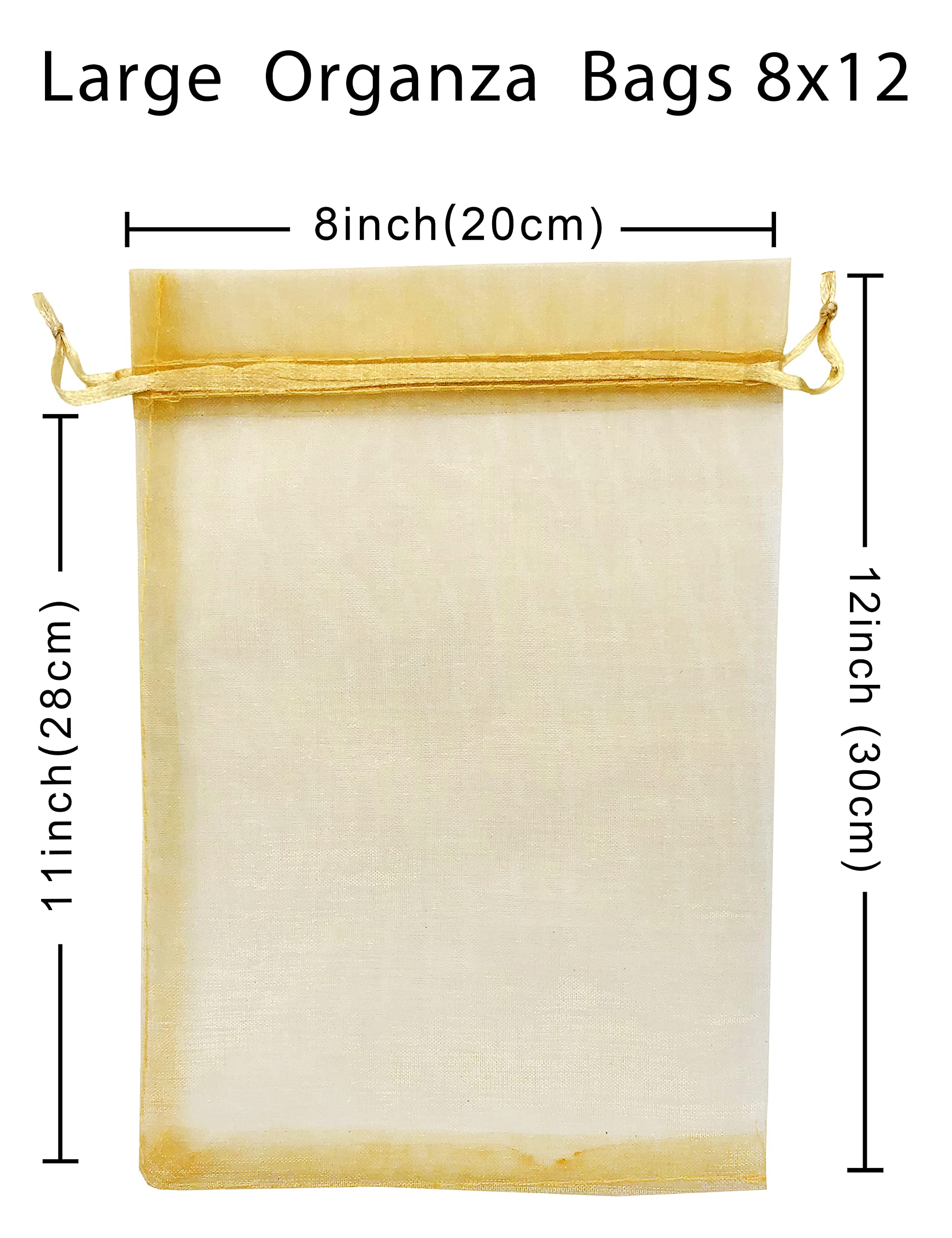 50pcs 8x12 Inch Gold Organza Drawstring Bags - Sheer Mesh Gift Pouches for Wedding Favors, Christmas Party, Baby Shower & Birthday Celebrations - Elegant Favor Bags for Jewelry, Candies & Small Gifts