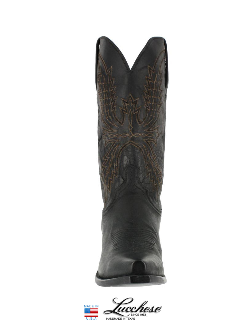 Lucchese N1560.54 Men's Crayton Mad Dog Goat Western Boots - Black Burnished Leather Cowboy Boots for Riding, Country Music Festivals & Western Fashion