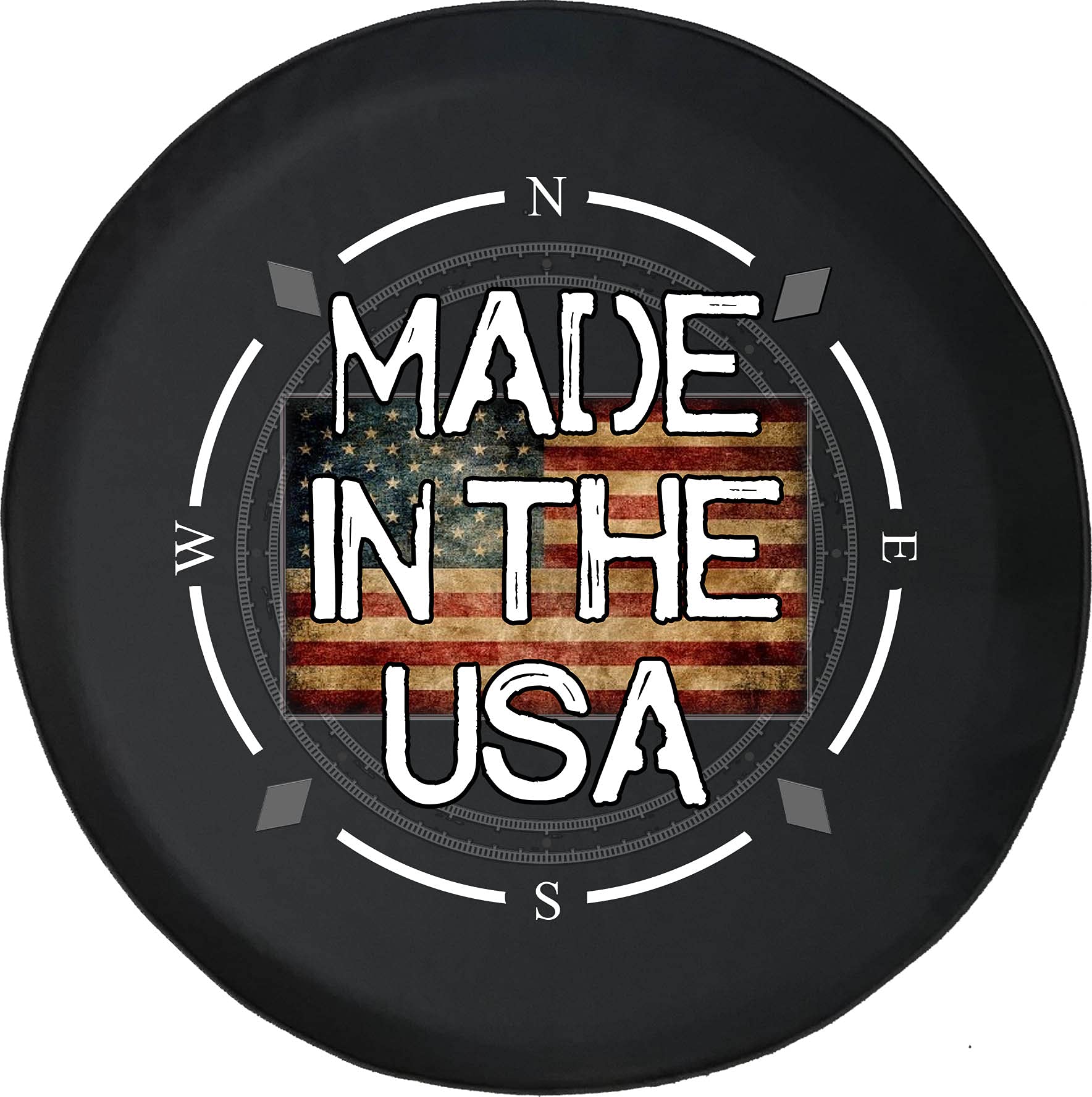 American Flag Spare Tire Cover with Compass - USA Made Wheel Cover for SUV, Trailer, RV & Most Vehicles | Durable Outdoor Accessory for Camping & Road Trips