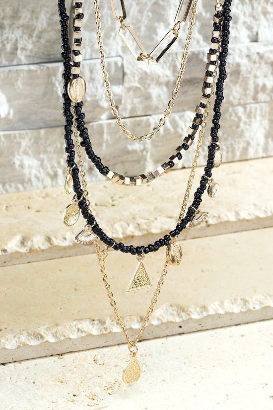 FMN153 Multi Charms Black Bracelet for Women - Stylish Layered Beaded Jewelry for Everyday Wear, Gift Giving & Special Occasions